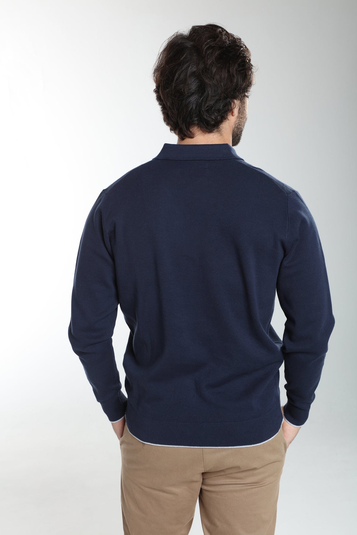 Pull col polo Marvin en coton Milano marine – Gentleman Farmer, vue 5