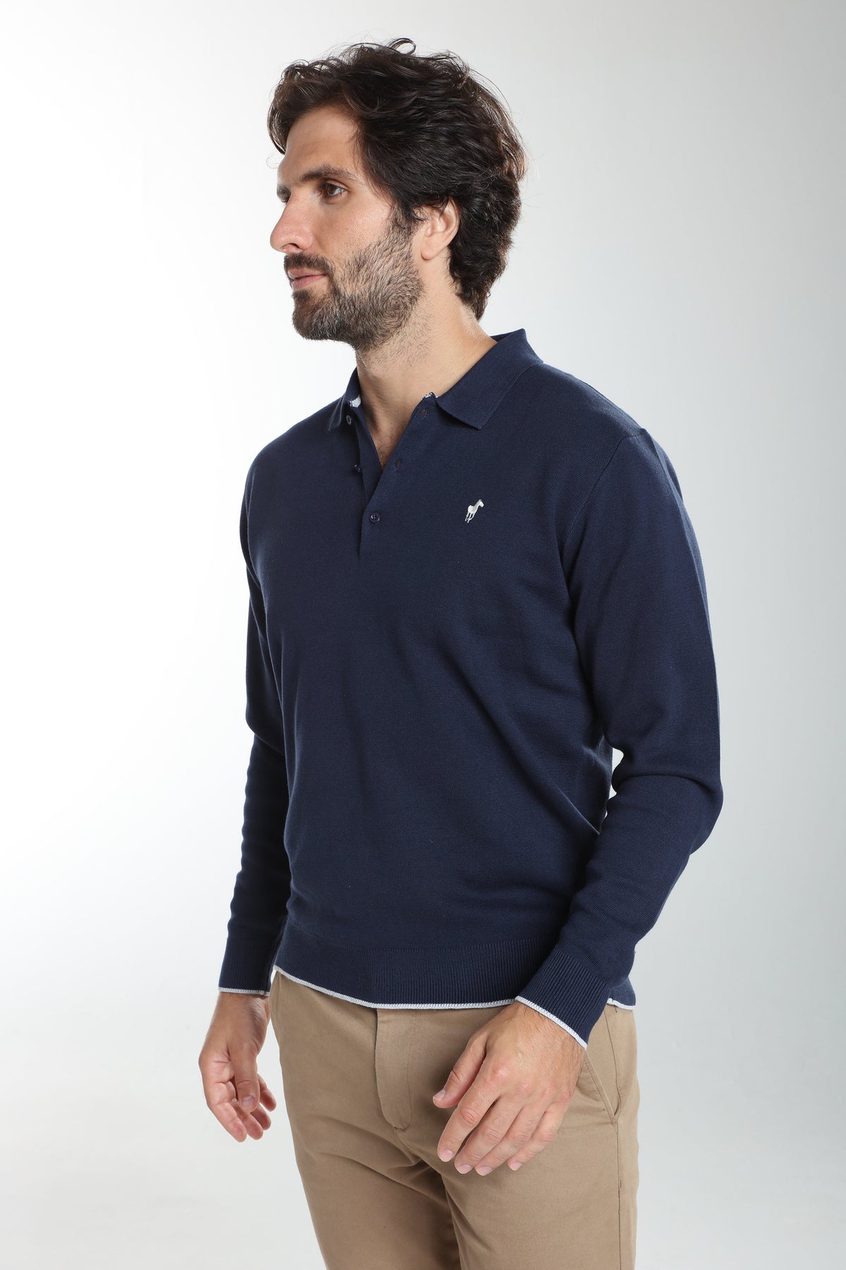 Pull col polo Marvin en coton Milano marine – Gentleman Farmer, vue 6