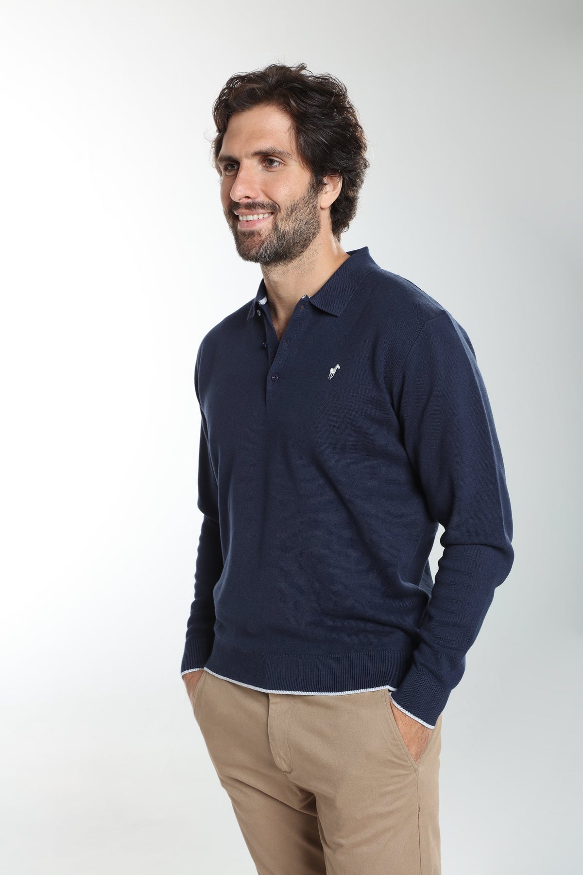 Pull col polo Marvin en coton Milano marine – Gentleman Farmer, vue 7