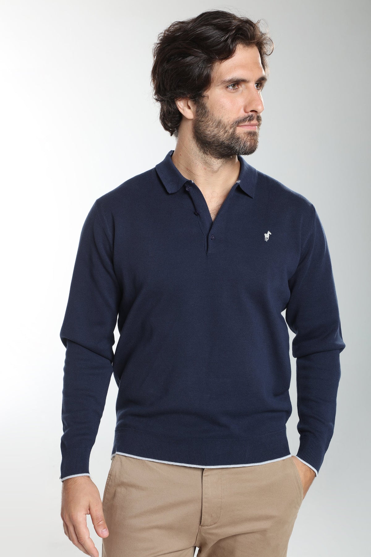 Pull col polo Marvin en coton Milano marine – Gentleman Farmer, vue 8