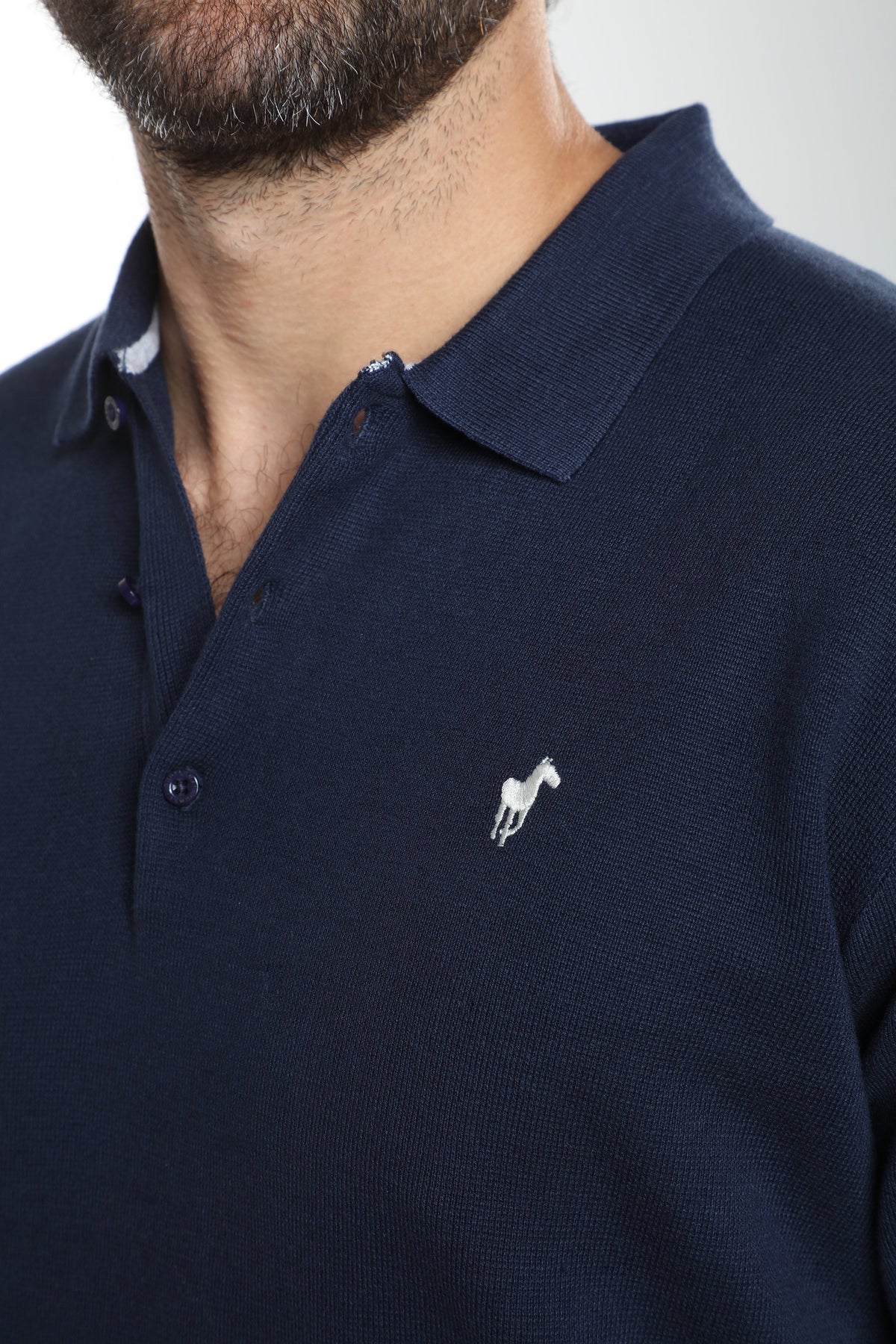 Pull col polo Marvin en coton Milano marine – Gentleman Farmer, vue 9