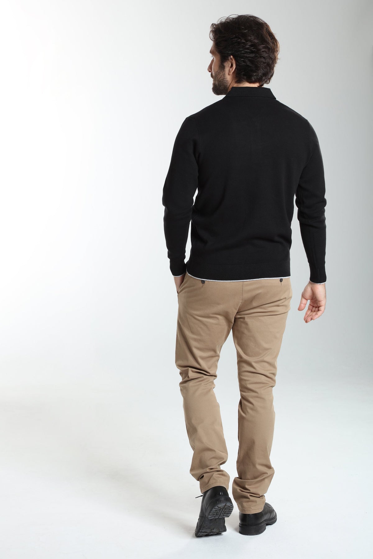 Pull col polo Marvin en coton Milano noir – Gentleman Farmer, vue 2