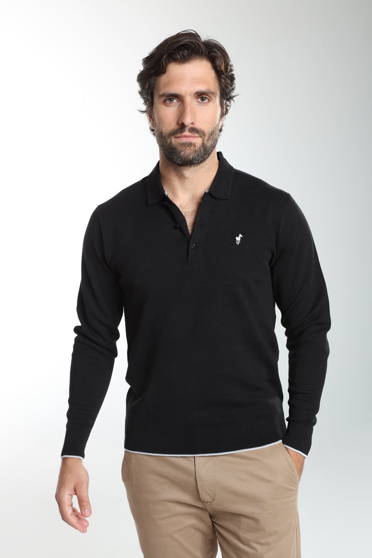 Pull col polo Marvin en coton Milano noir – Gentleman Farmer, vue 5