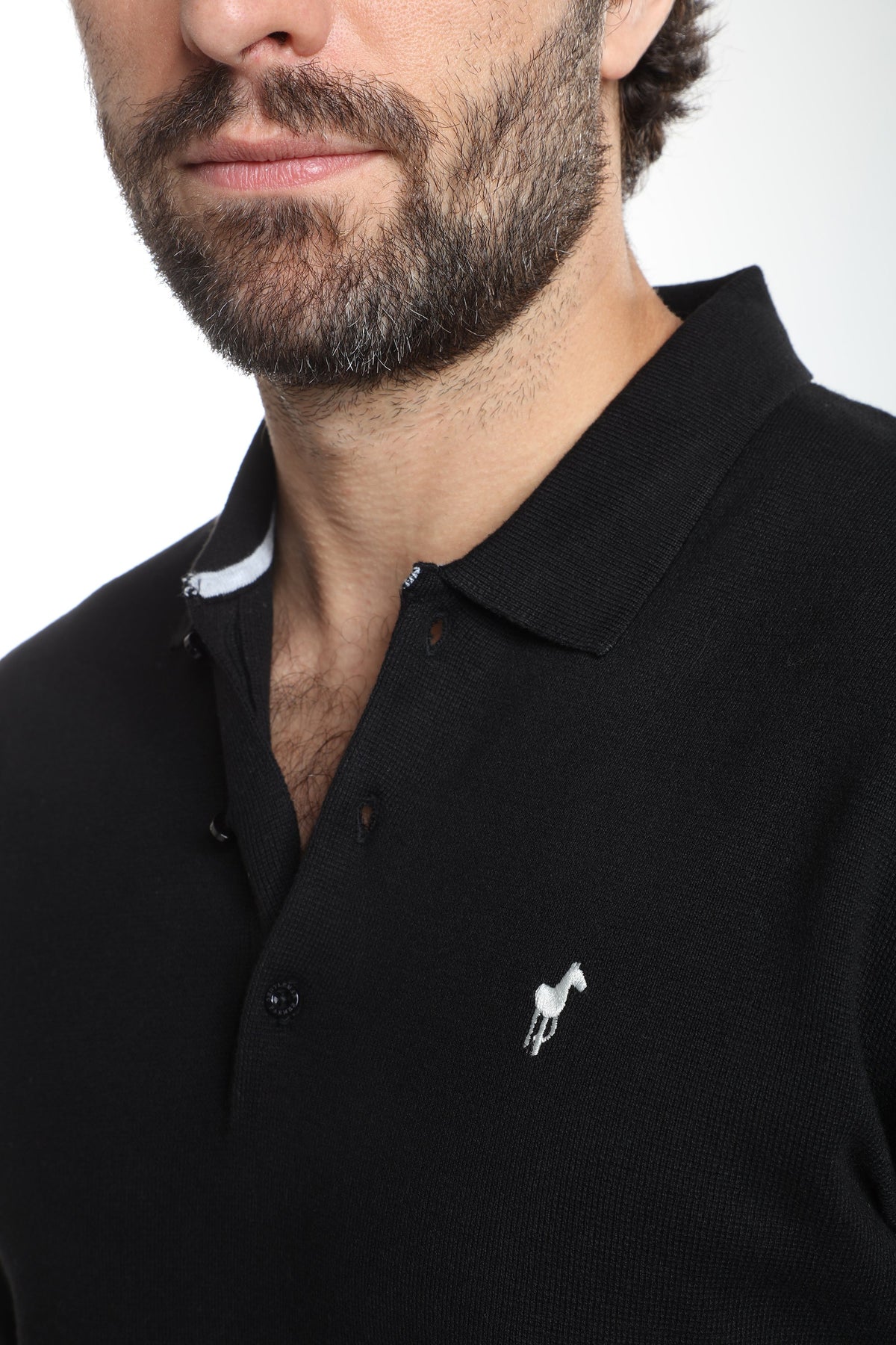 Pull col polo Marvin en coton Milano noir – Gentleman Farmer, vue 7