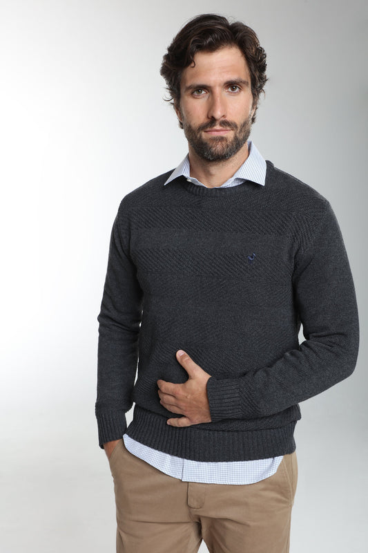 Pull col rond Luka en coton jacquard anthracite – Gentleman Farmer, vue 7