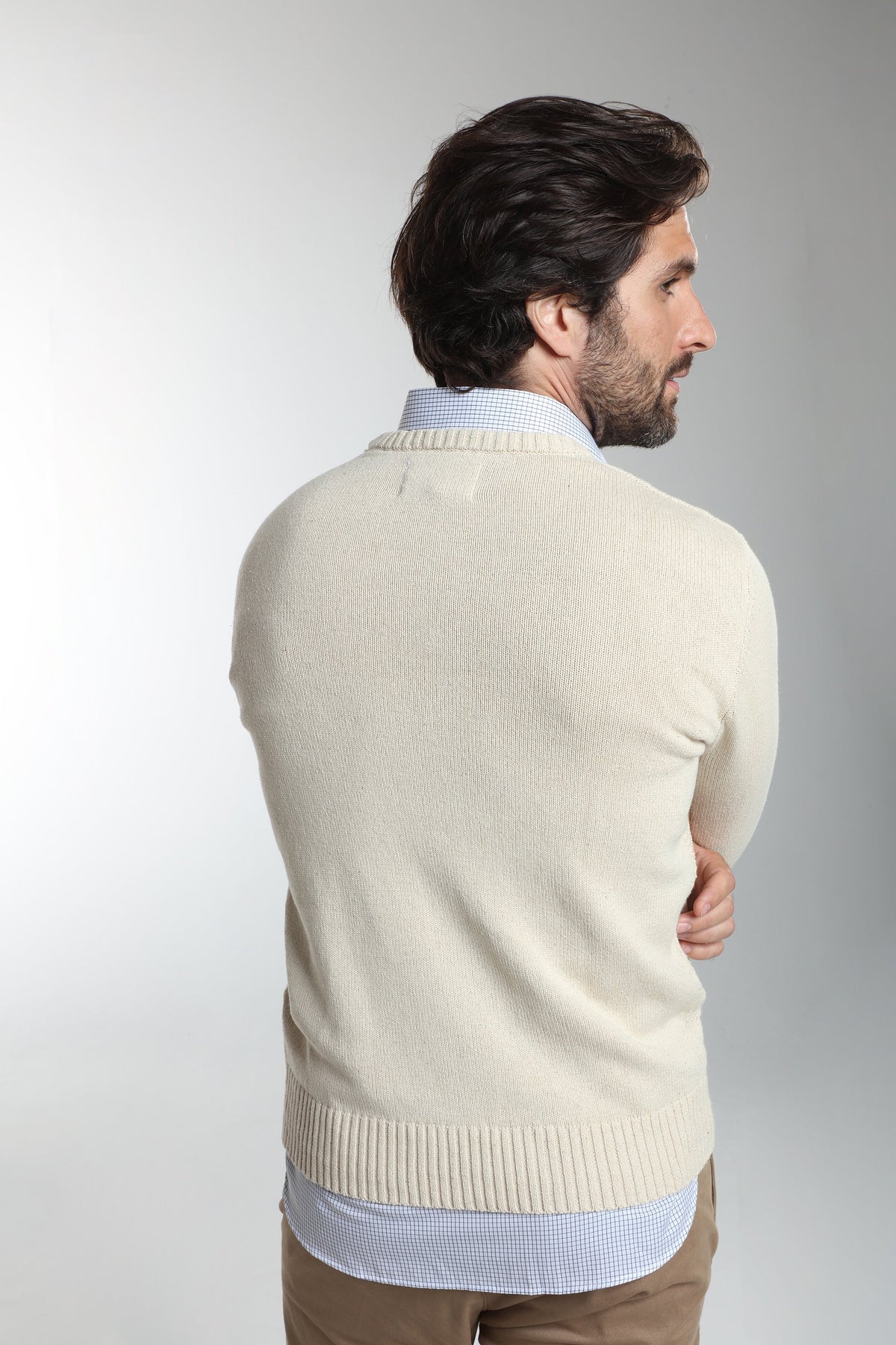 Pull col rond Luka en coton jacquard écru – Gentleman Farmer, vue 4