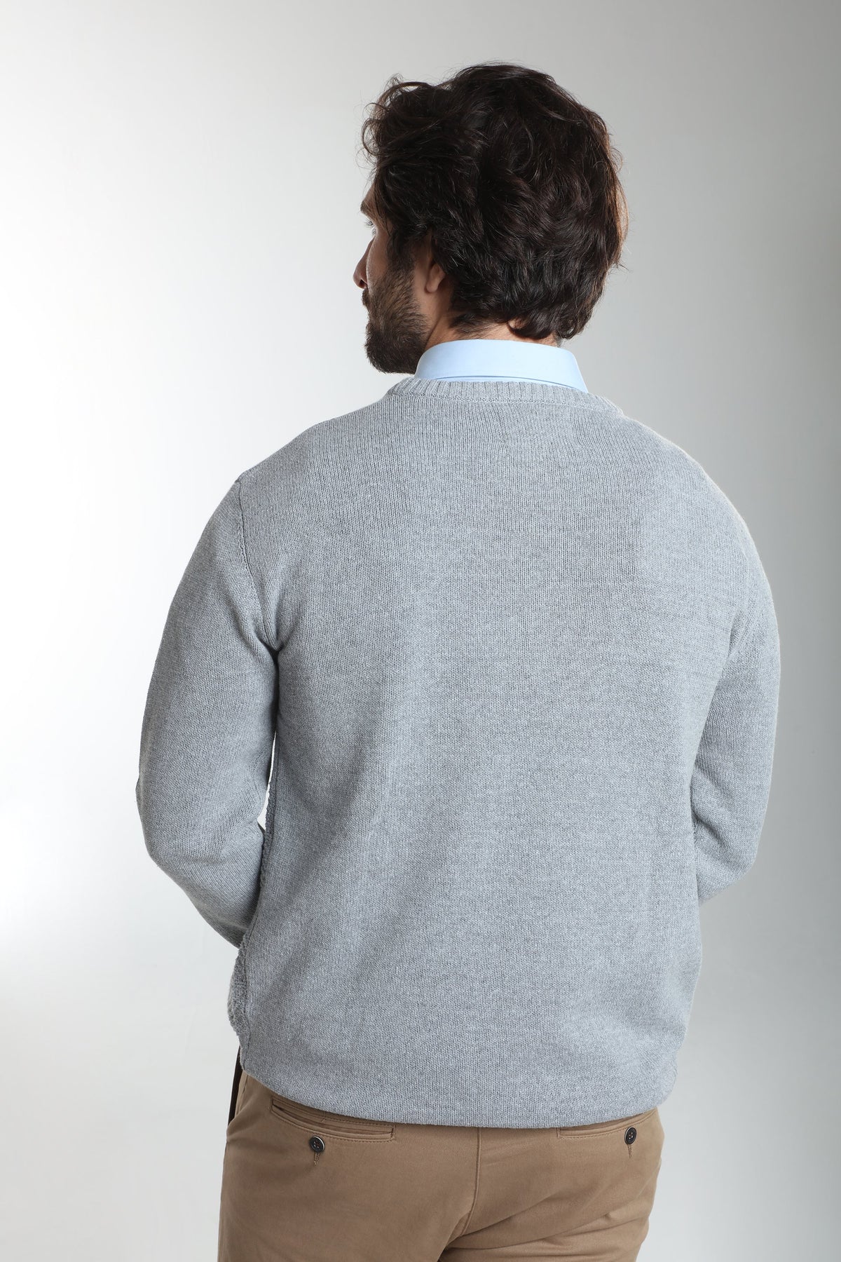 Pull col rond Luka en coton jacquard gris – Gentleman Farmer, vue 4