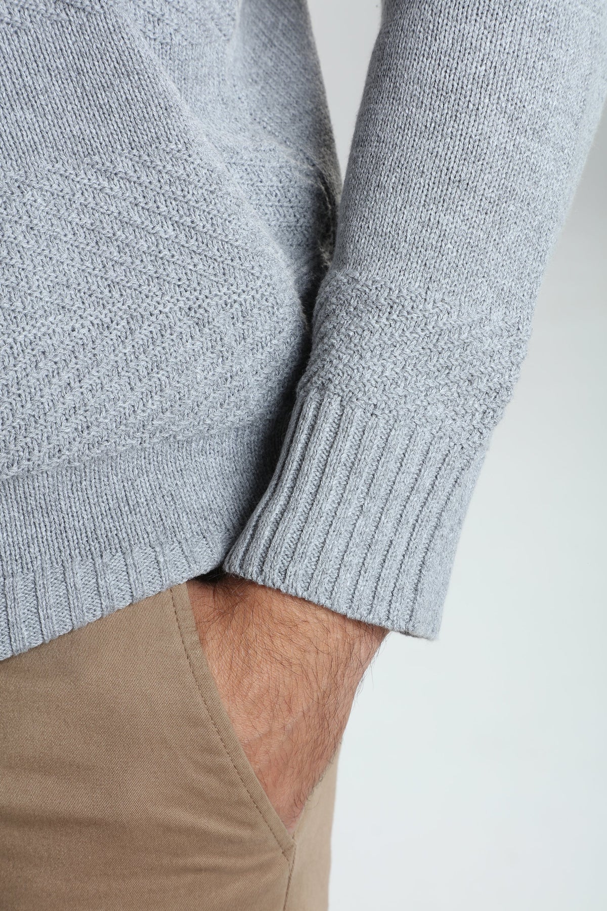 Pull col rond Luka en coton jacquard gris – Gentleman Farmer, vue 5
