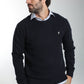 Pull col rond Luka en coton jacquard marine – Gentleman Farmer, vue 2