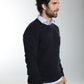 Pull col rond Luka en coton jacquard marine – Gentleman Farmer, vue 3