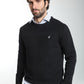 Pull col rond Luka en coton jacquard noir – Gentleman Farmer, vue 3