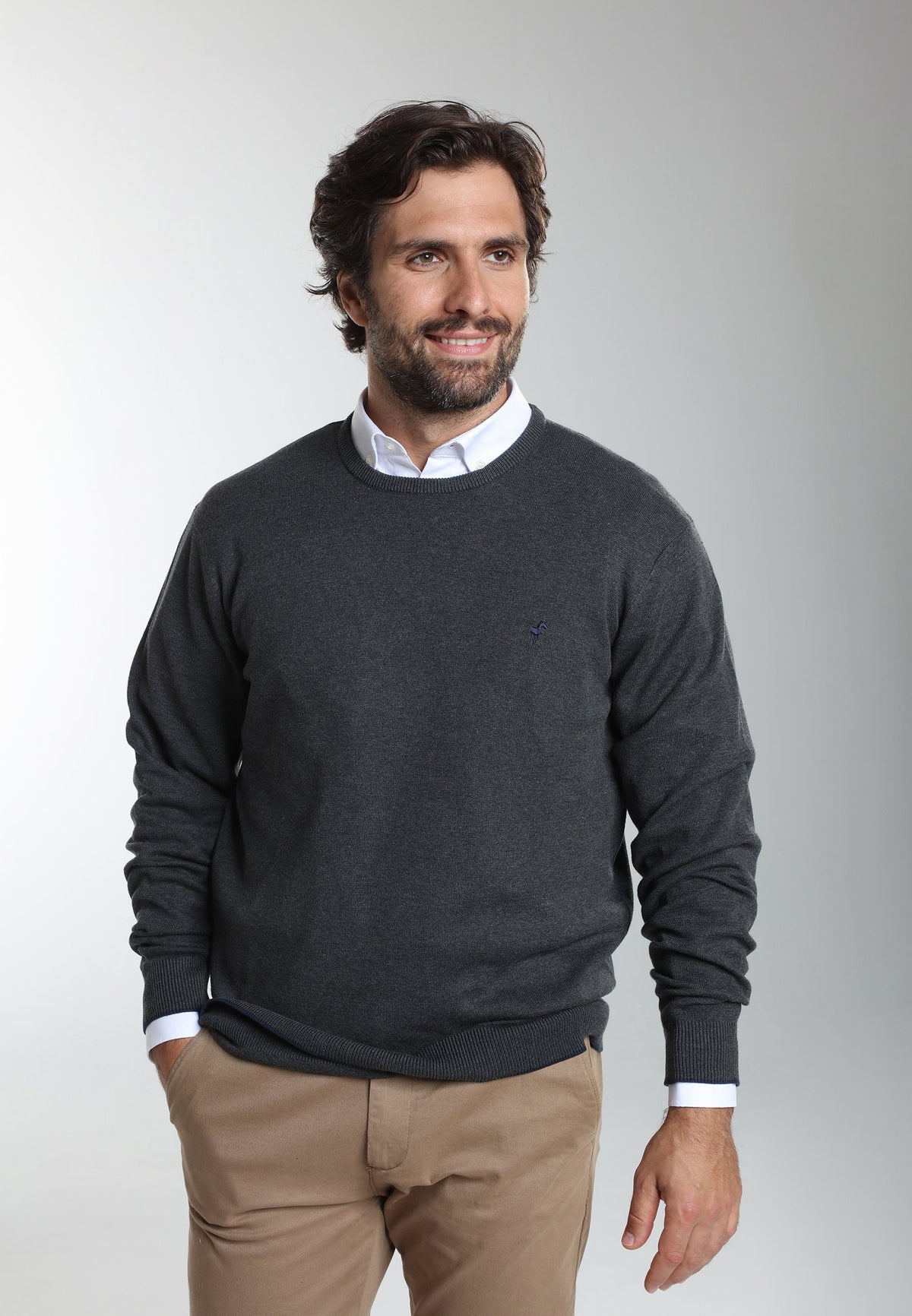 Pull col rond Maxence en coton Milano anthracite – Gentleman Farmer, vue 1