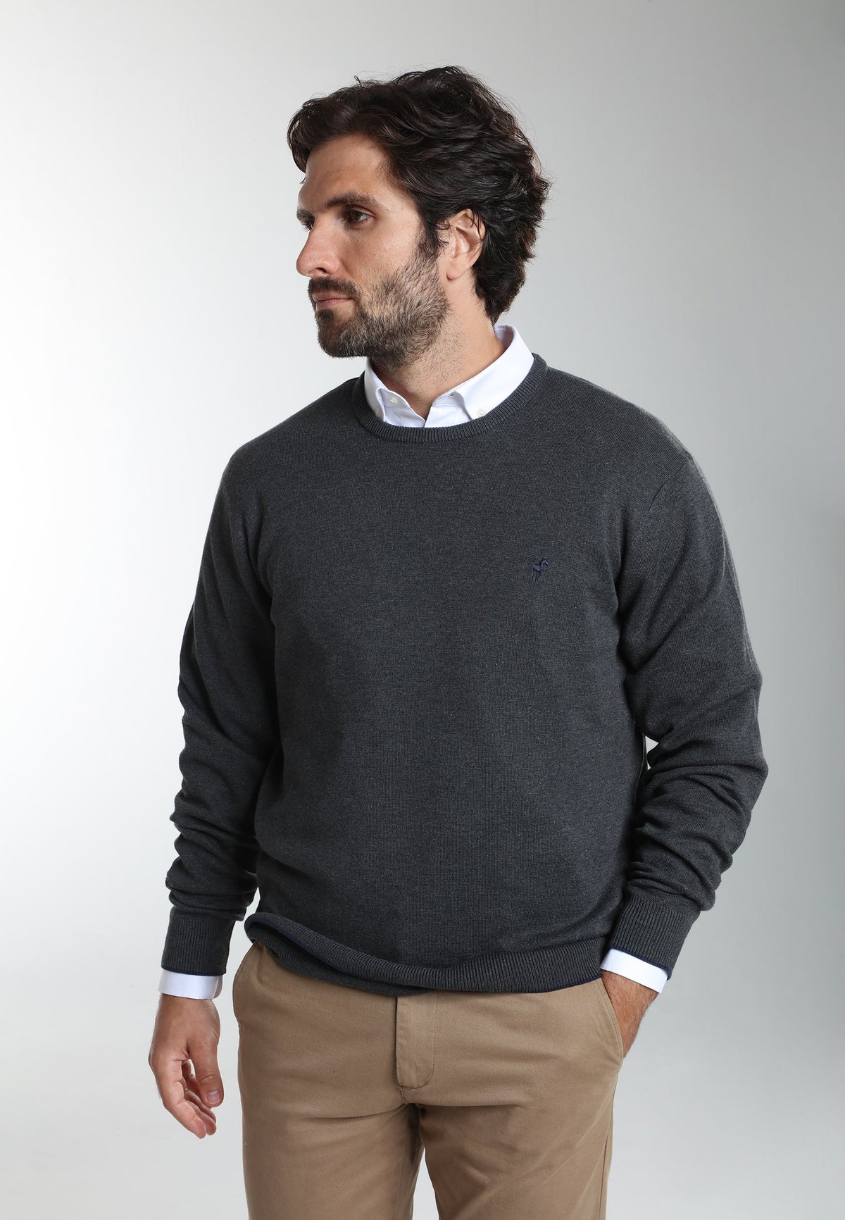 Pull col rond Maxence en coton Milano anthracite – Gentleman Farmer, vue 2