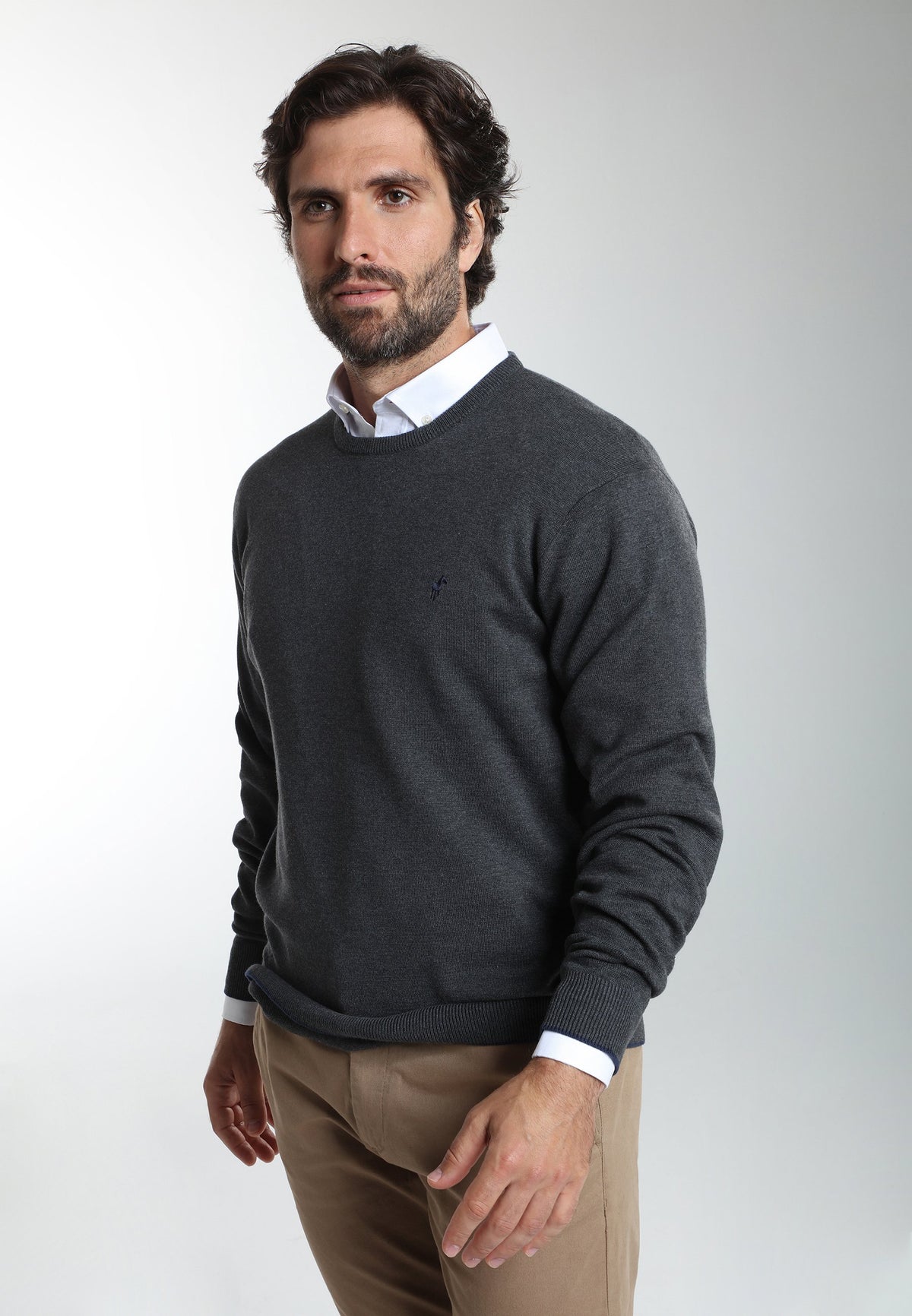 Pull col rond Maxence en coton Milano anthracite – Gentleman Farmer, vue 3