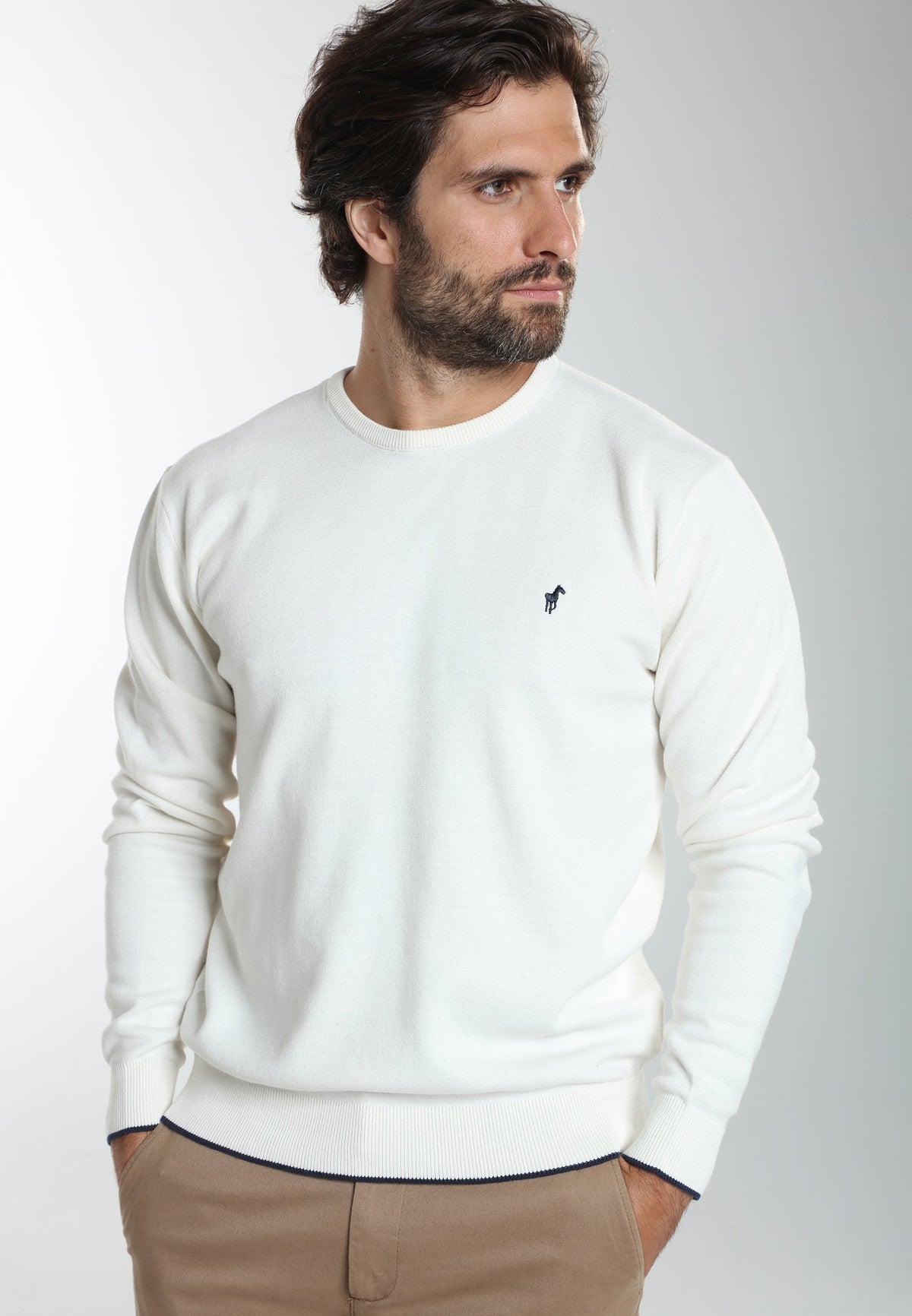 Pull col rond Maxence en coton Milano blanc – Gentleman Farmer, vue 1