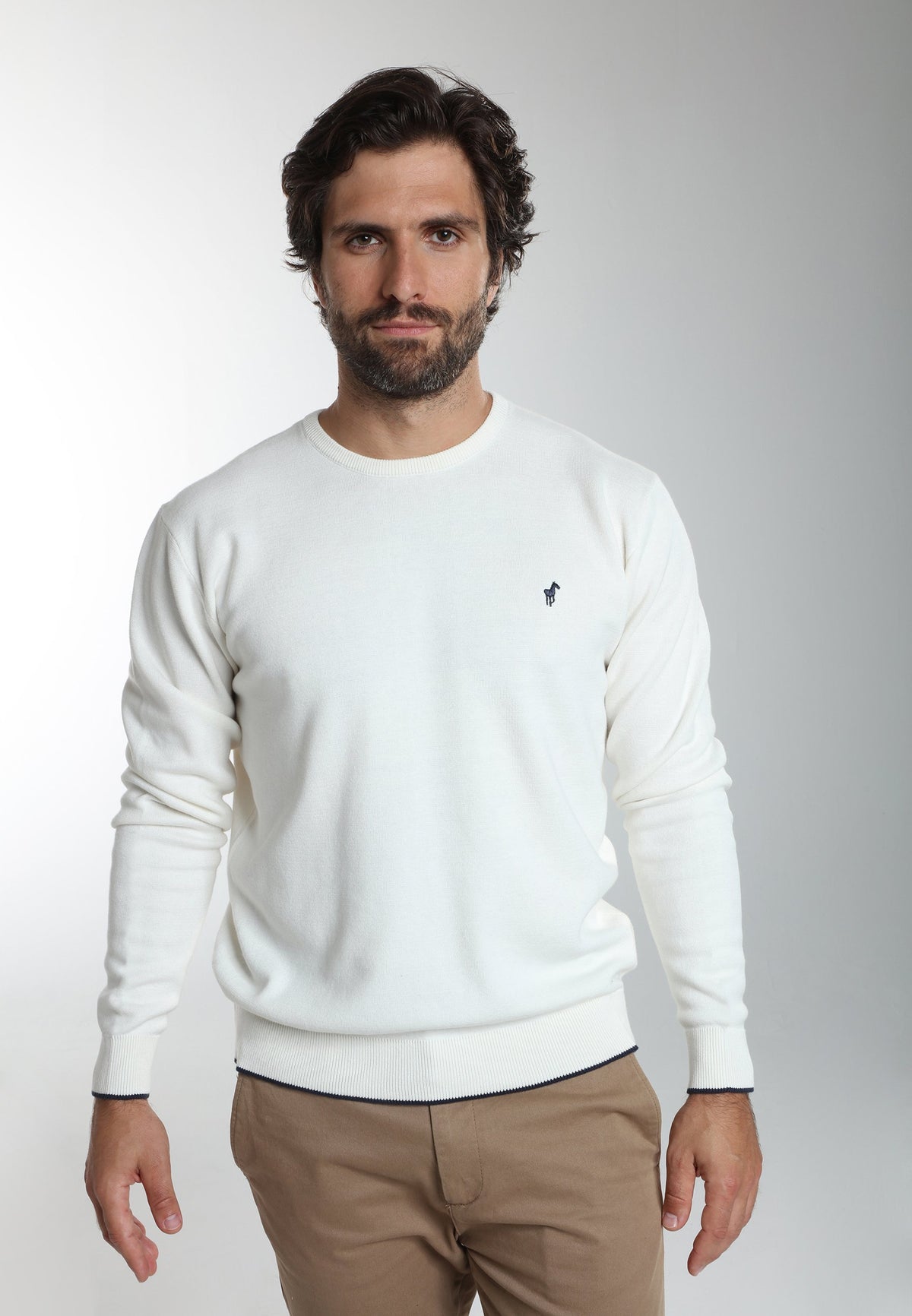 Pull col rond Maxence en coton Milano blanc – Gentleman Farmer, vue 2