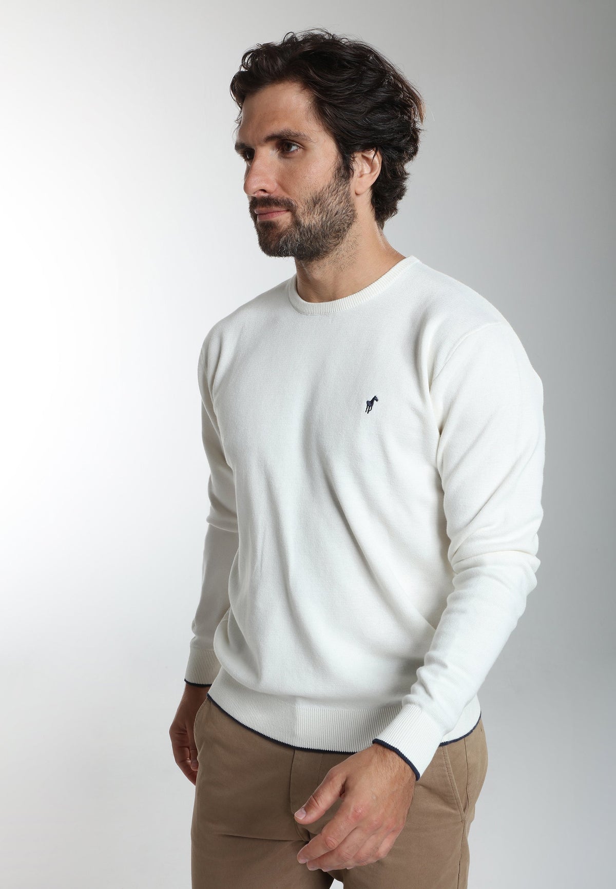 Pull col rond Maxence en coton Milano blanc – Gentleman Farmer, vue 3