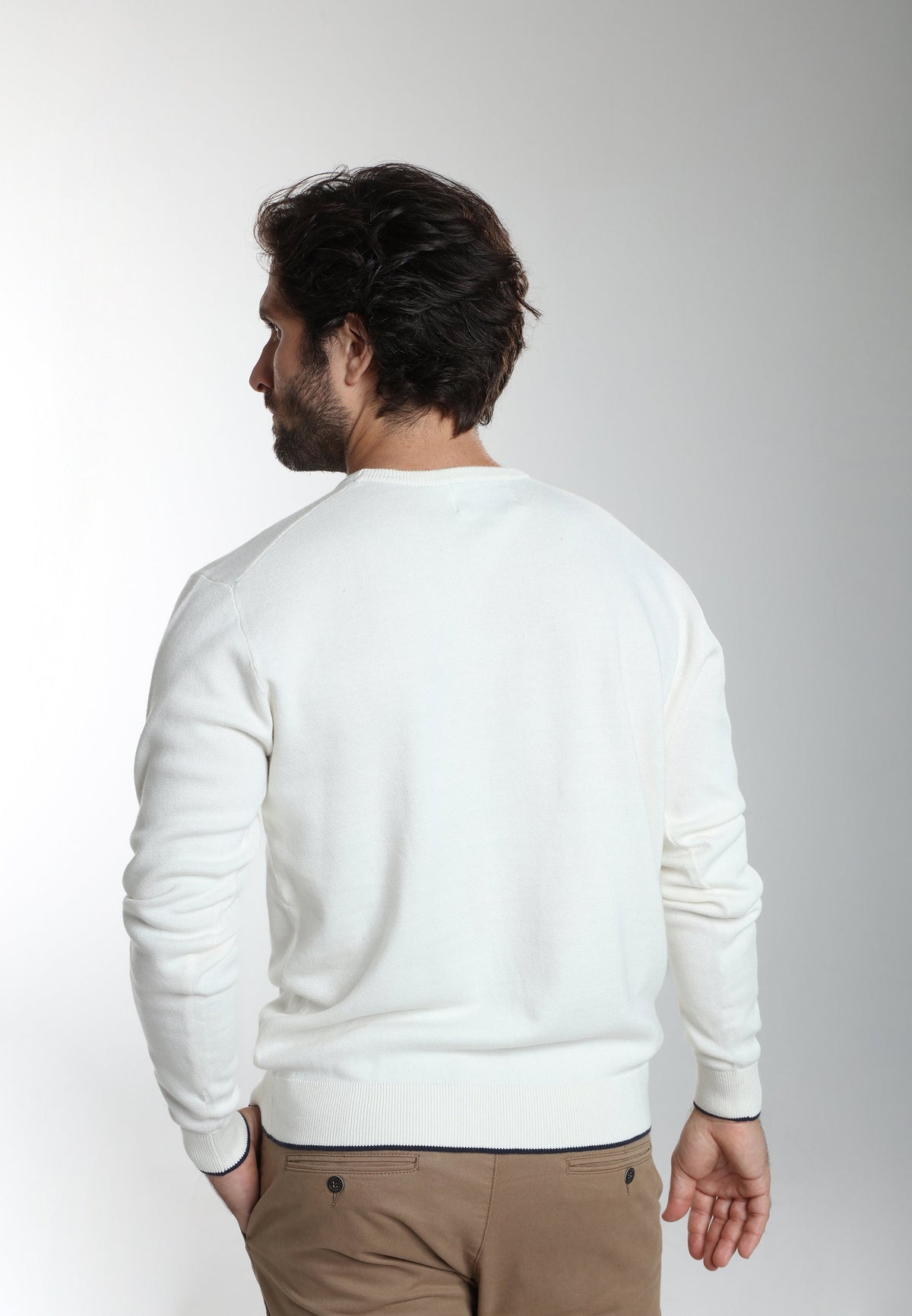 Pull col rond Maxence en coton Milano blanc – Gentleman Farmer, vue 4