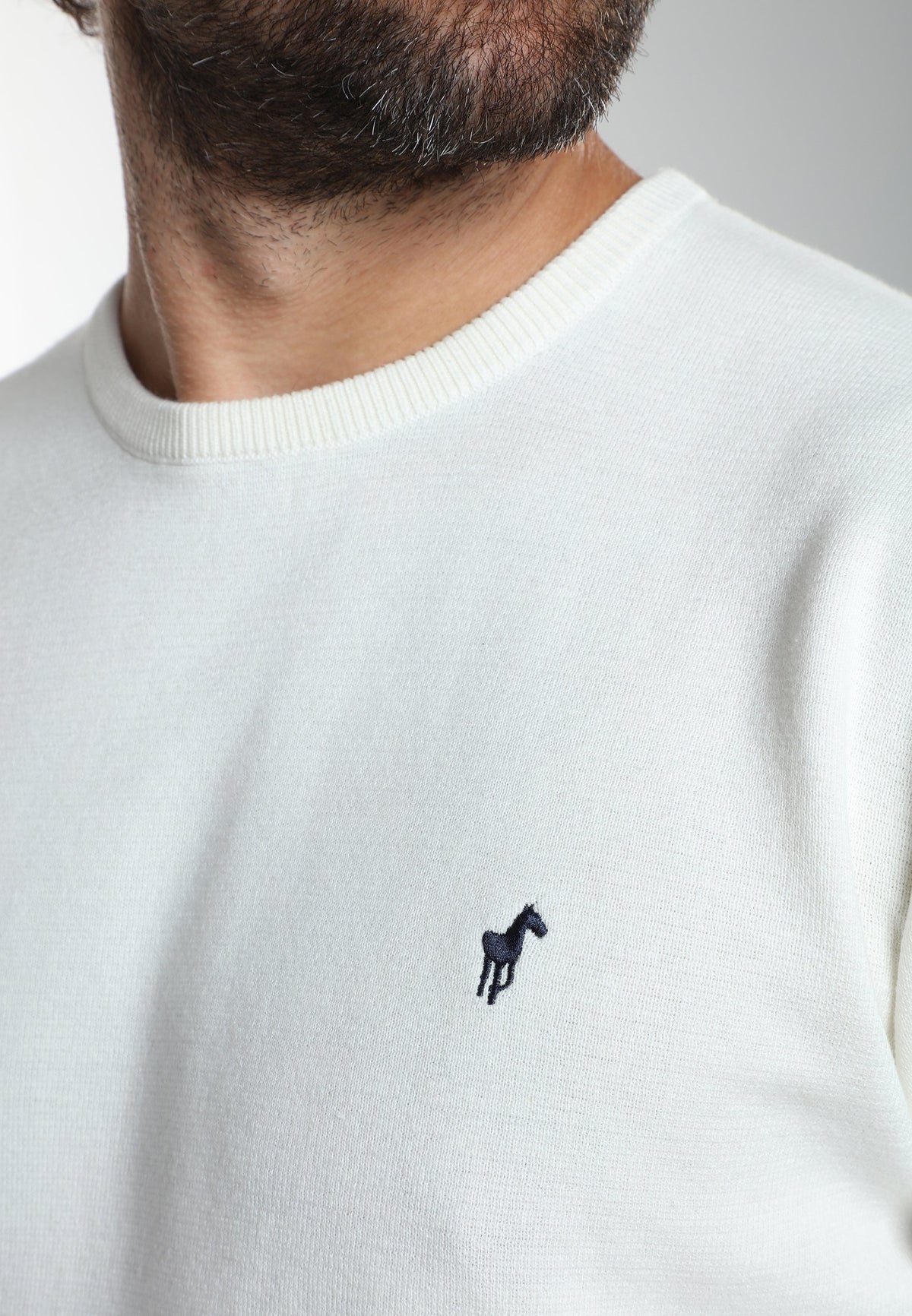 Pull col rond Maxence en coton Milano blanc – Gentleman Farmer, vue 5