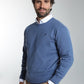 Pull col rond Maxence en coton Milano bleu – Gentleman Farmer, vue 2