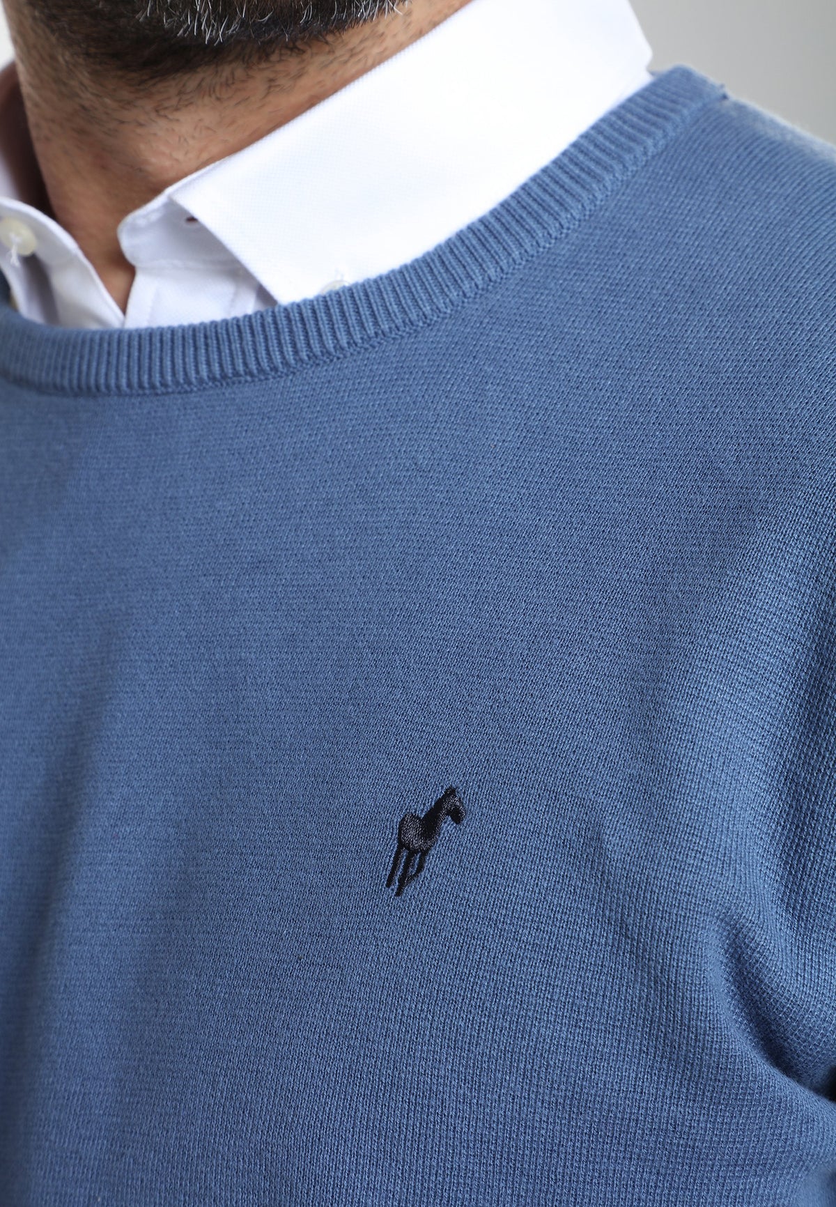 Pull col rond Maxence en coton Milano bleu – Gentleman Farmer, vue 5