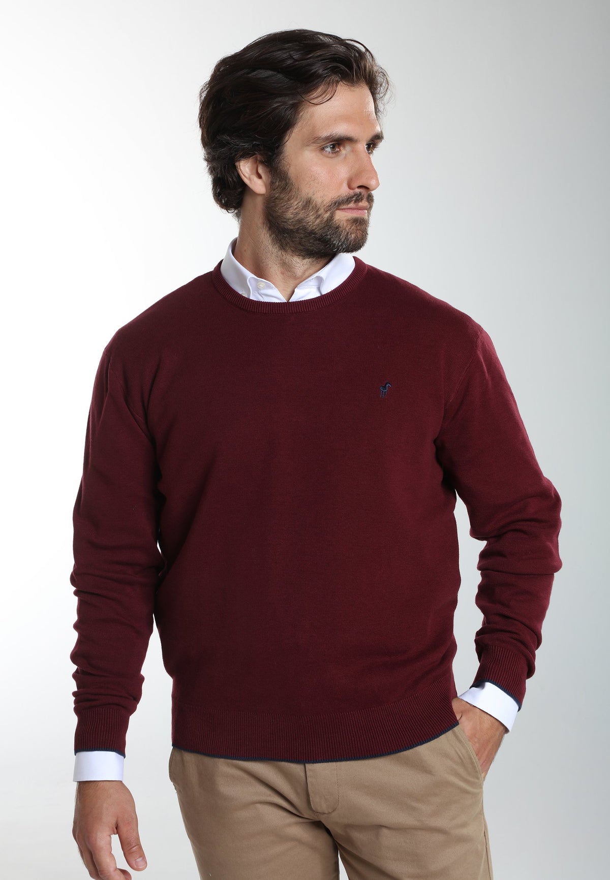 Pull col rond Maxence en coton Milano bordeaux – Gentleman Farmer, vue 1