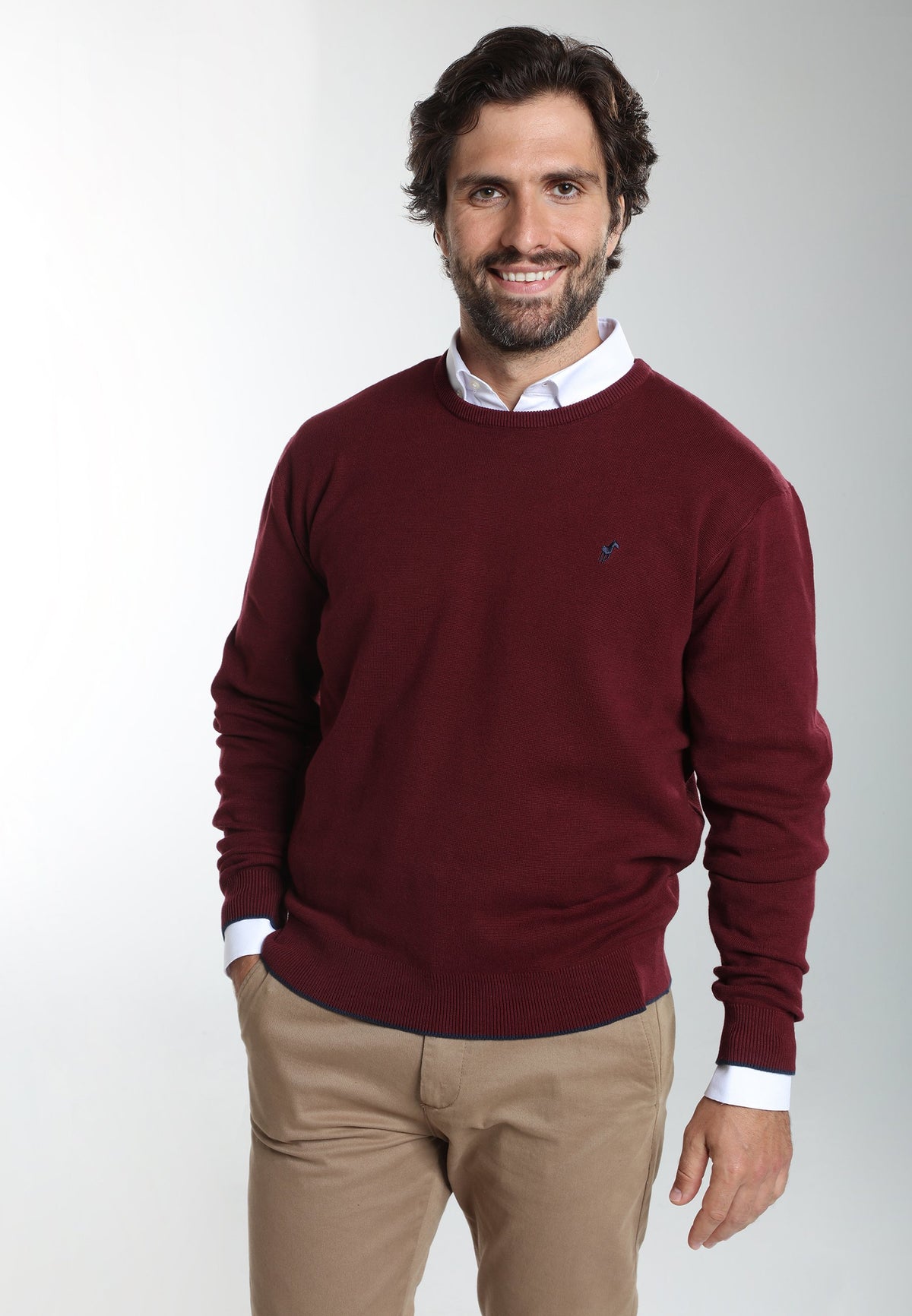 Pull col rond Maxence en coton Milano bordeaux – Gentleman Farmer, vue 2