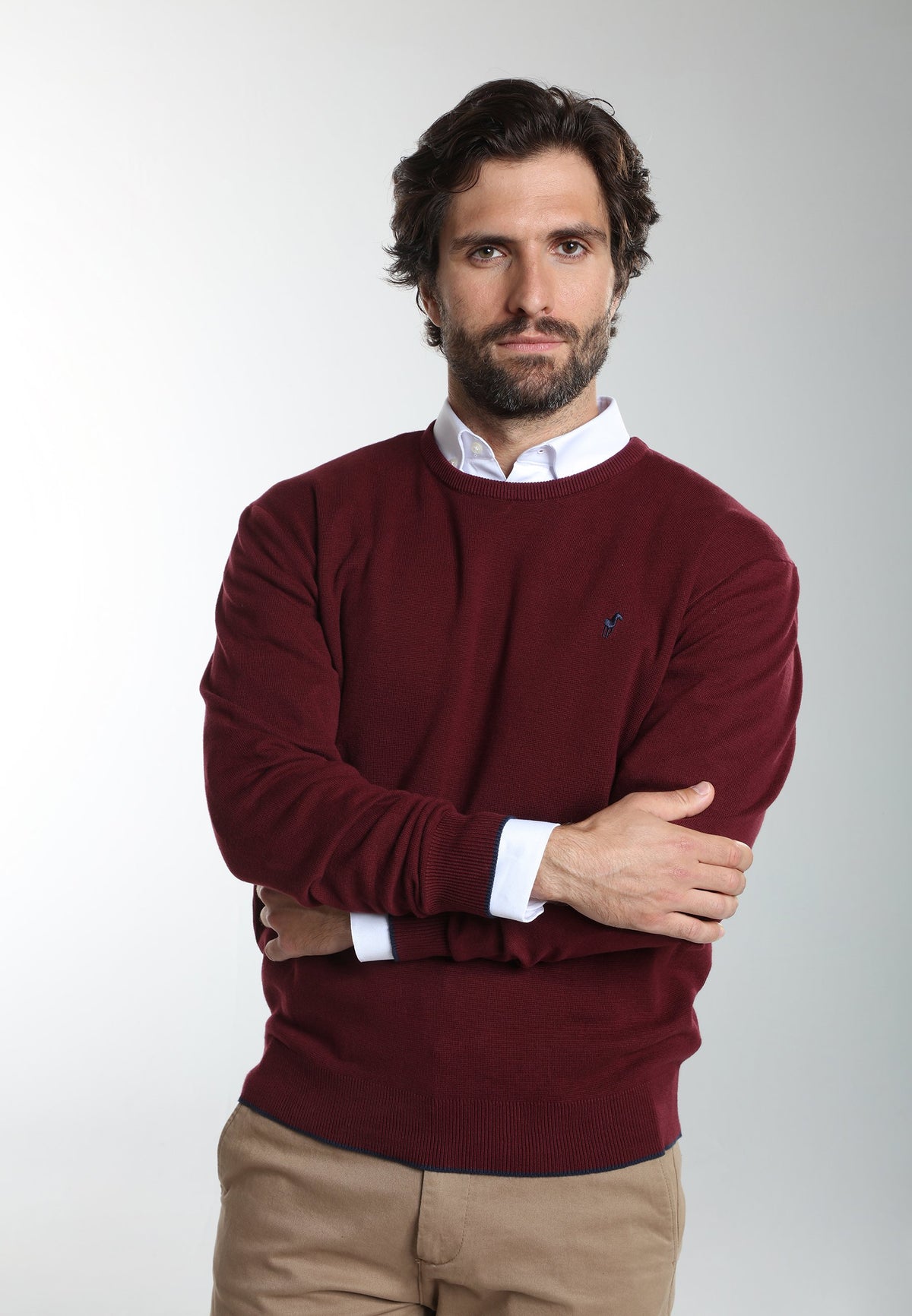 Pull col rond Maxence en coton Milano bordeaux – Gentleman Farmer, vue 3