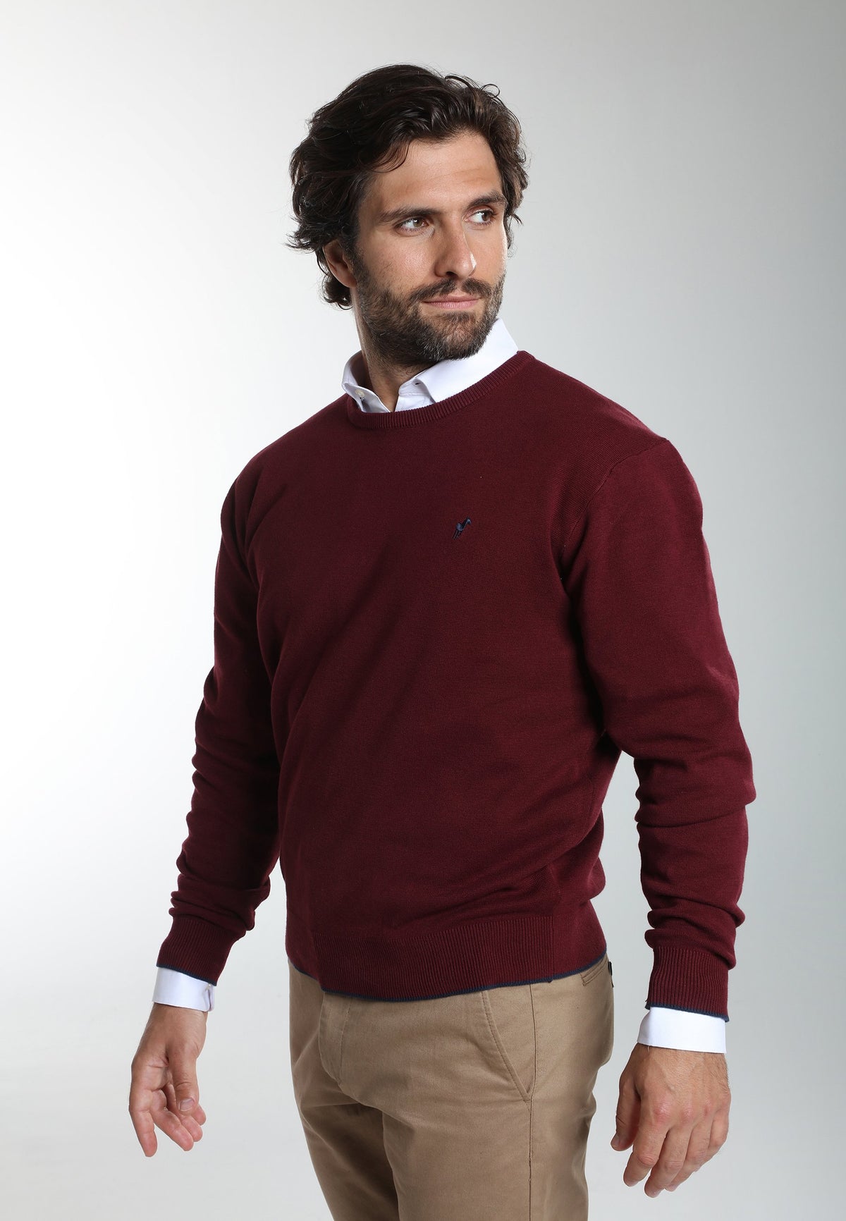 Pull col rond Maxence en coton Milano bordeaux – Gentleman Farmer, vue 4