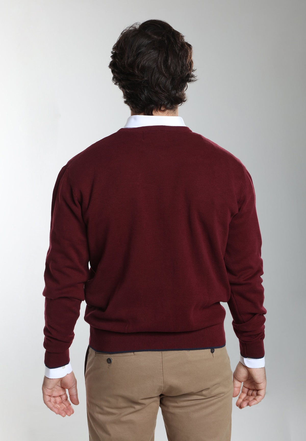 Pull col rond Maxence en coton Milano bordeaux – Gentleman Farmer, vue 5