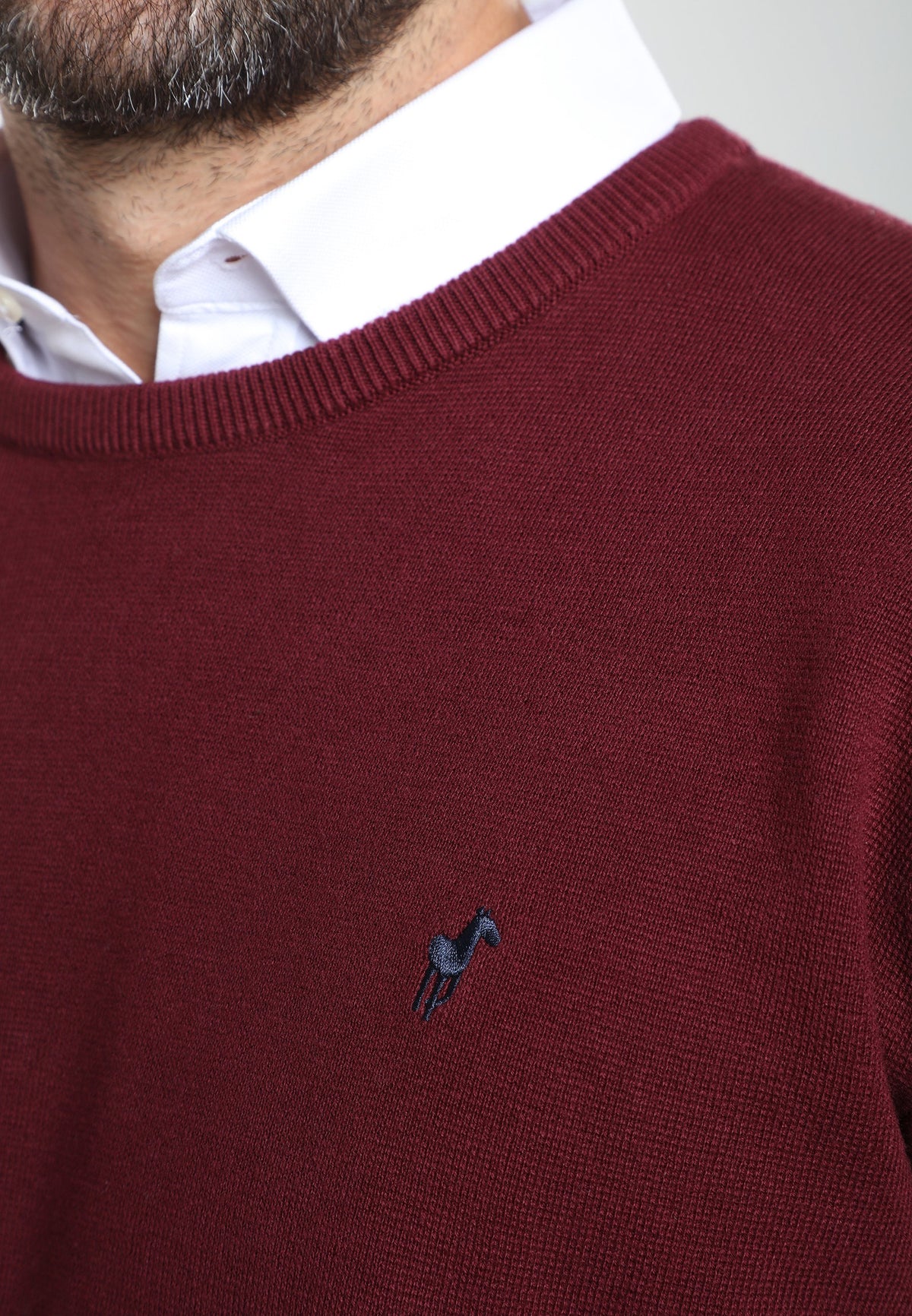 Pull col rond Maxence en coton Milano bordeaux – Gentleman Farmer, vue 6