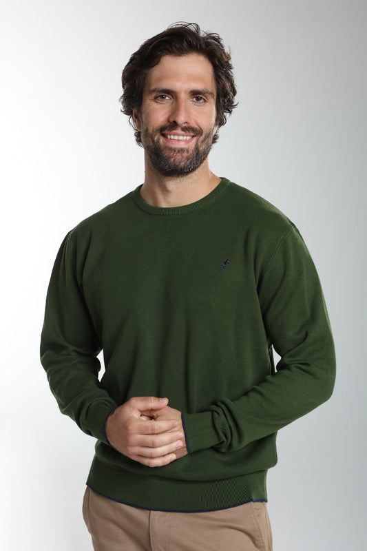 Pull col rond Maxence en coton Milano kaki – Gentleman Farmer, vue 1