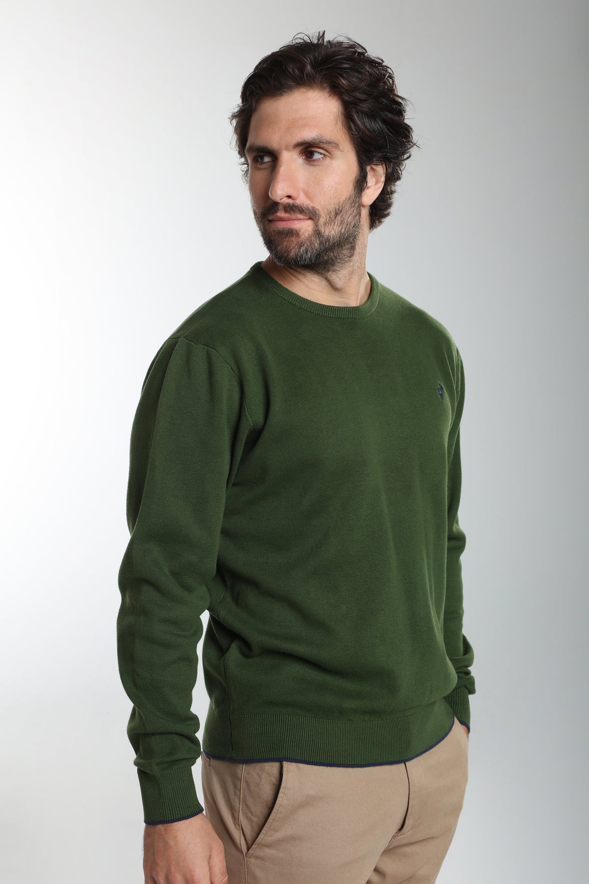 Pull col rond Maxence en coton Milano kaki – Gentleman Farmer, vue 2