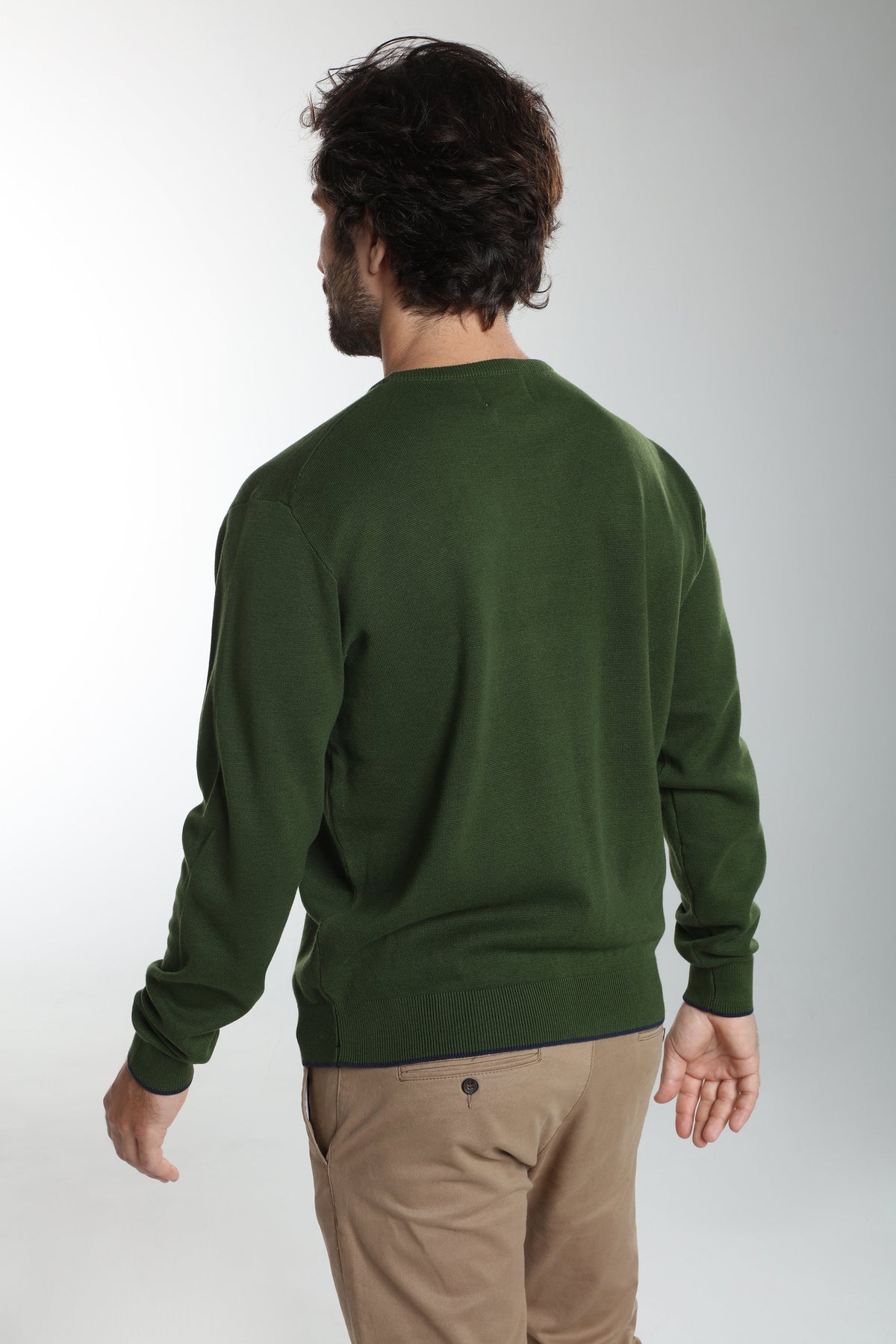 Pull col rond Maxence en coton Milano kaki – Gentleman Farmer, vue 4