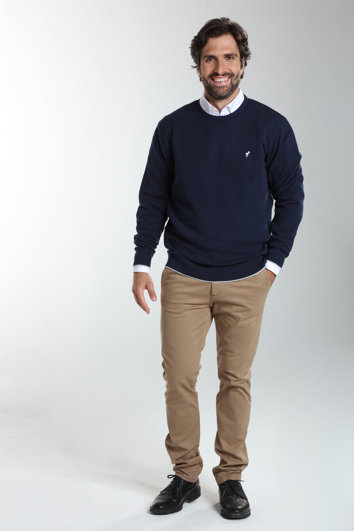 Pull col rond Maxence en coton Milano marine – Gentleman Farmer, vue 1
