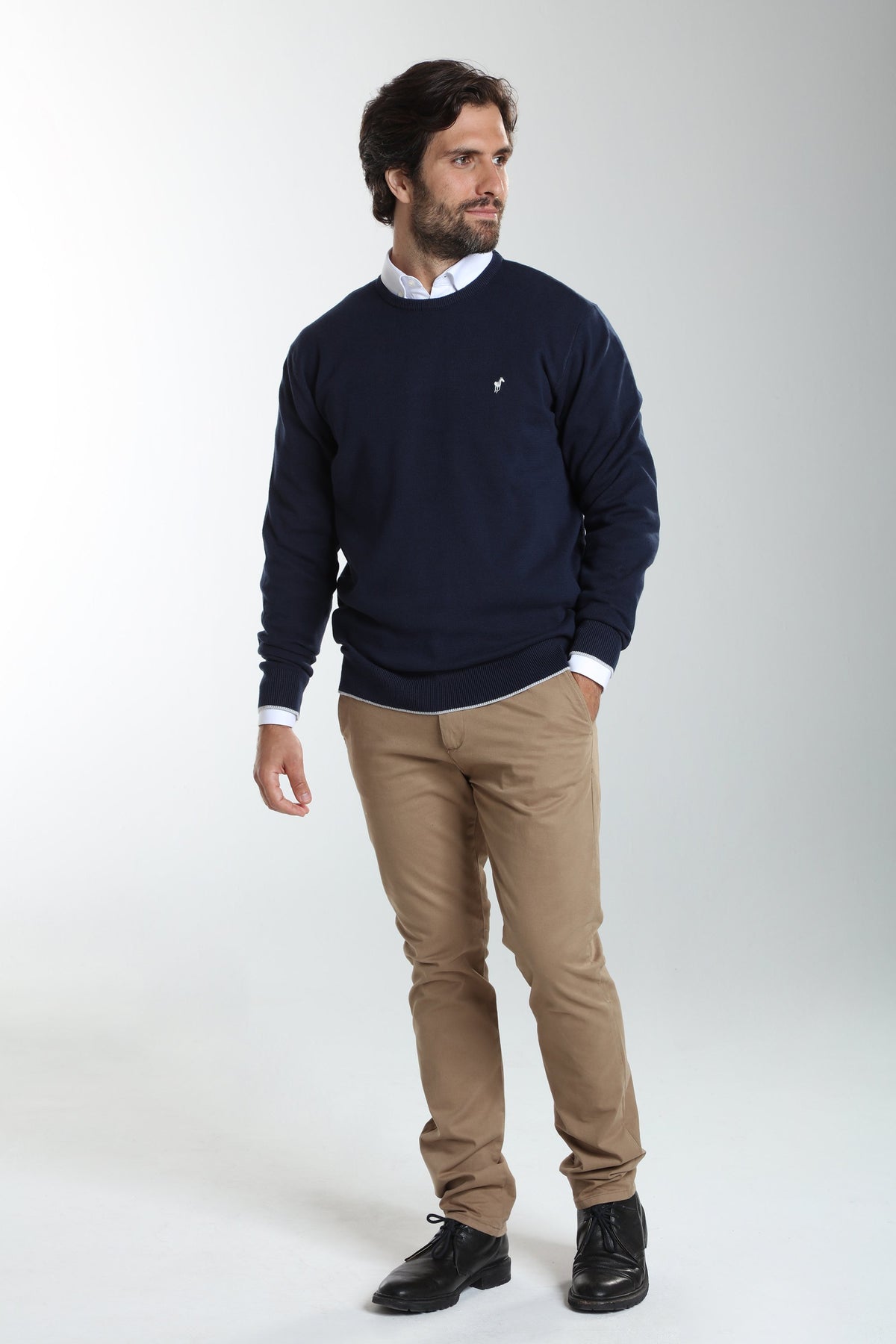 Pull col rond Maxence en coton Milano marine – Gentleman Farmer, vue 2