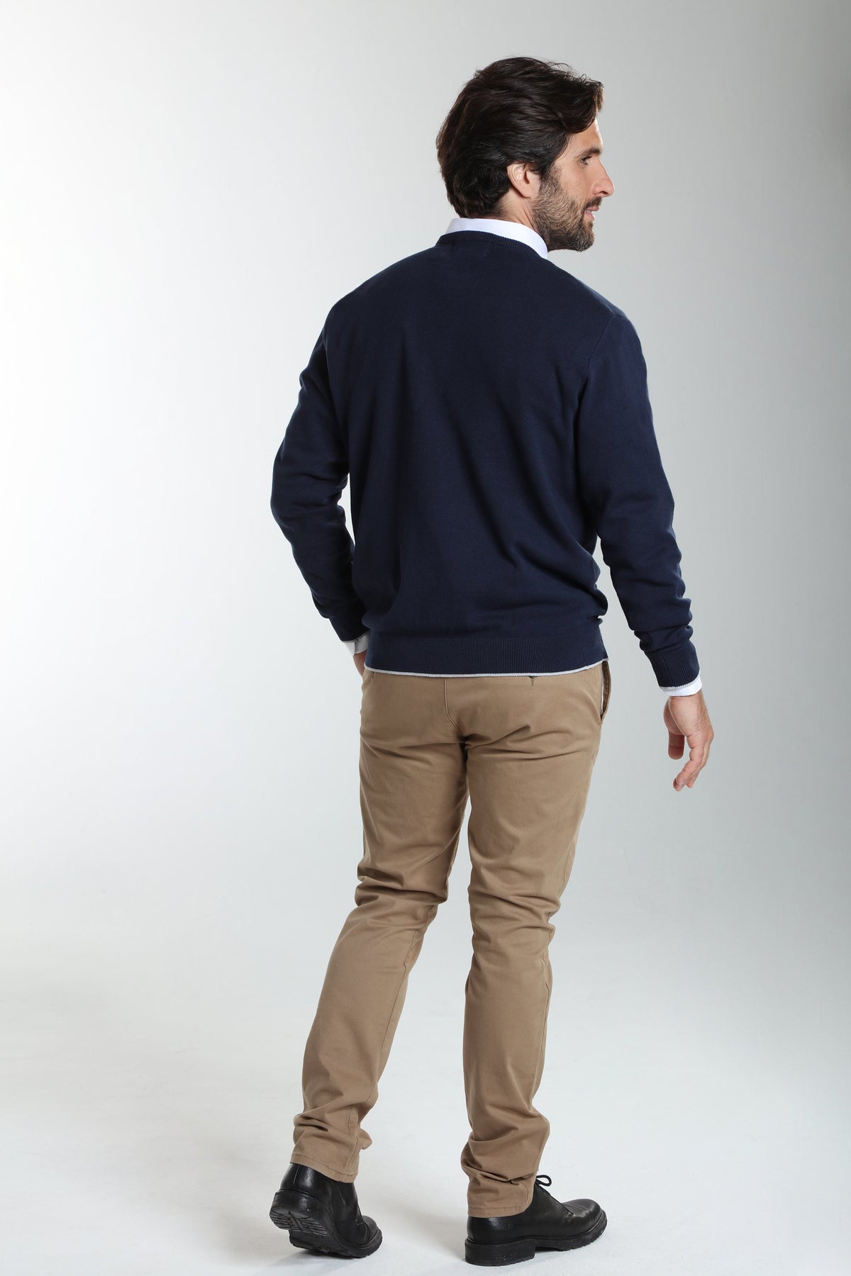 Pull col rond Maxence en coton Milano marine – Gentleman Farmer, vue 3