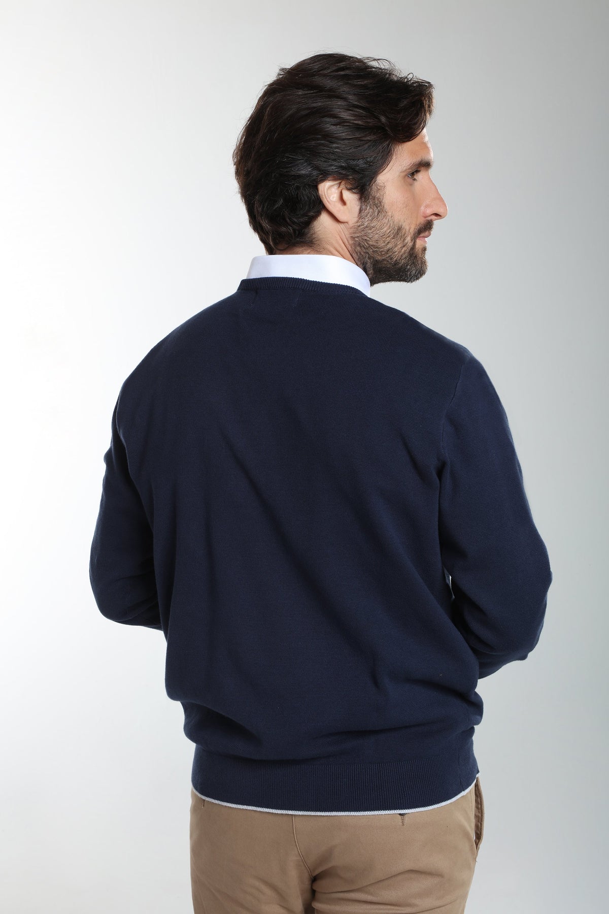 Pull col rond Maxence en coton Milano marine – Gentleman Farmer, vue 4