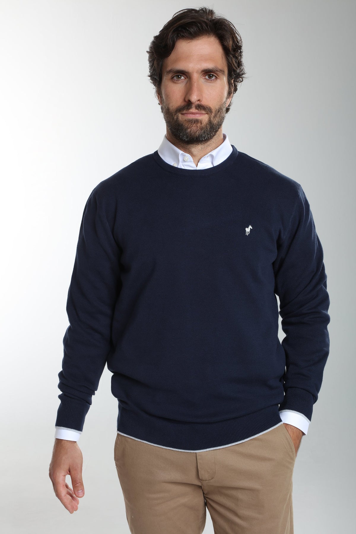 Pull col rond Maxence en coton Milano marine – Gentleman Farmer, vue 5