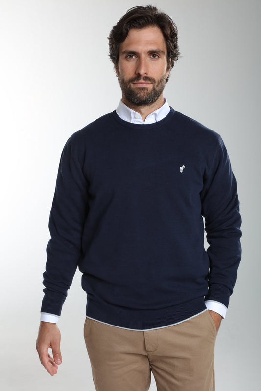 Pull col rond Maxence en coton Milano marine – Gentleman Farmer, vue 5