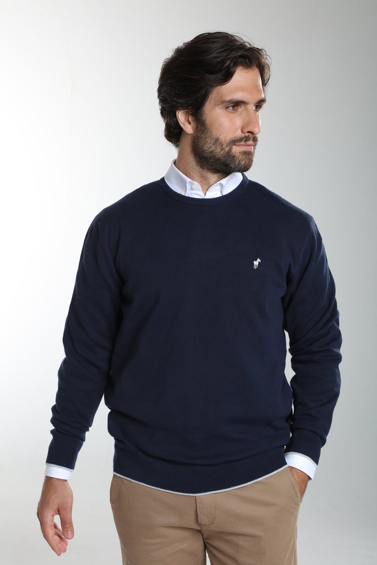 Pull col rond Maxence en coton Milano marine – Gentleman Farmer, vue 6