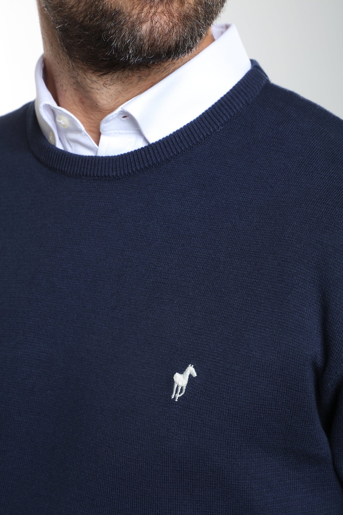 Pull col rond Maxence en coton Milano marine – Gentleman Farmer, vue 7