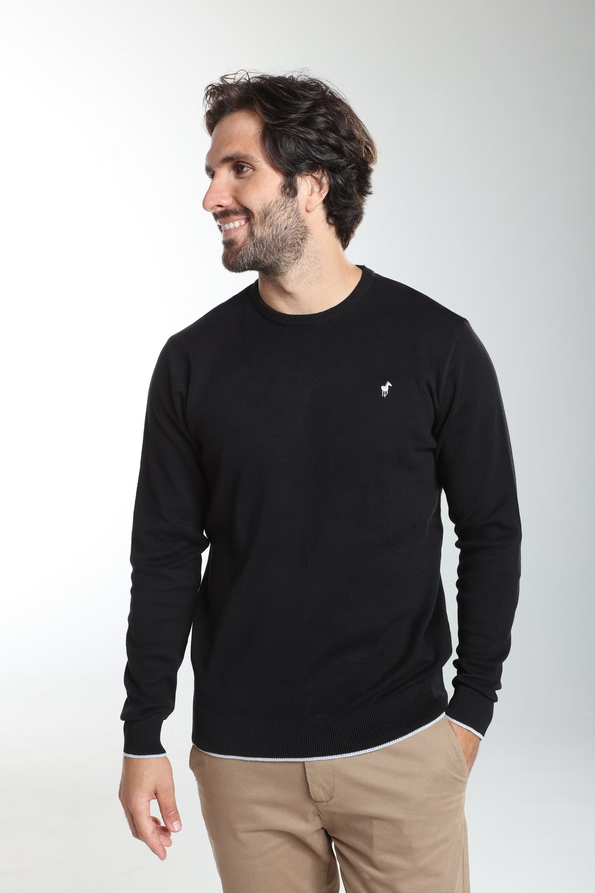 Pull col rond Maxence en coton Milano noir – Gentleman Farmer, vue 1