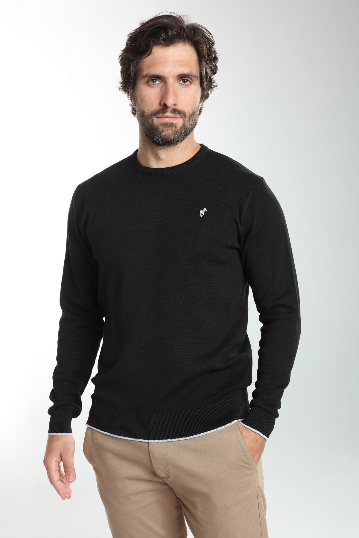 Pull col rond Maxence en coton Milano noir – Gentleman Farmer, vue 2