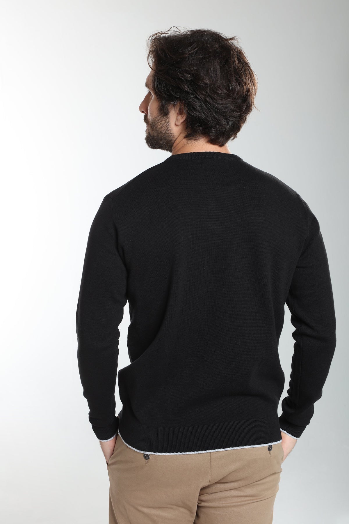 Pull col rond Maxence en coton Milano noir – Gentleman Farmer, vue 4