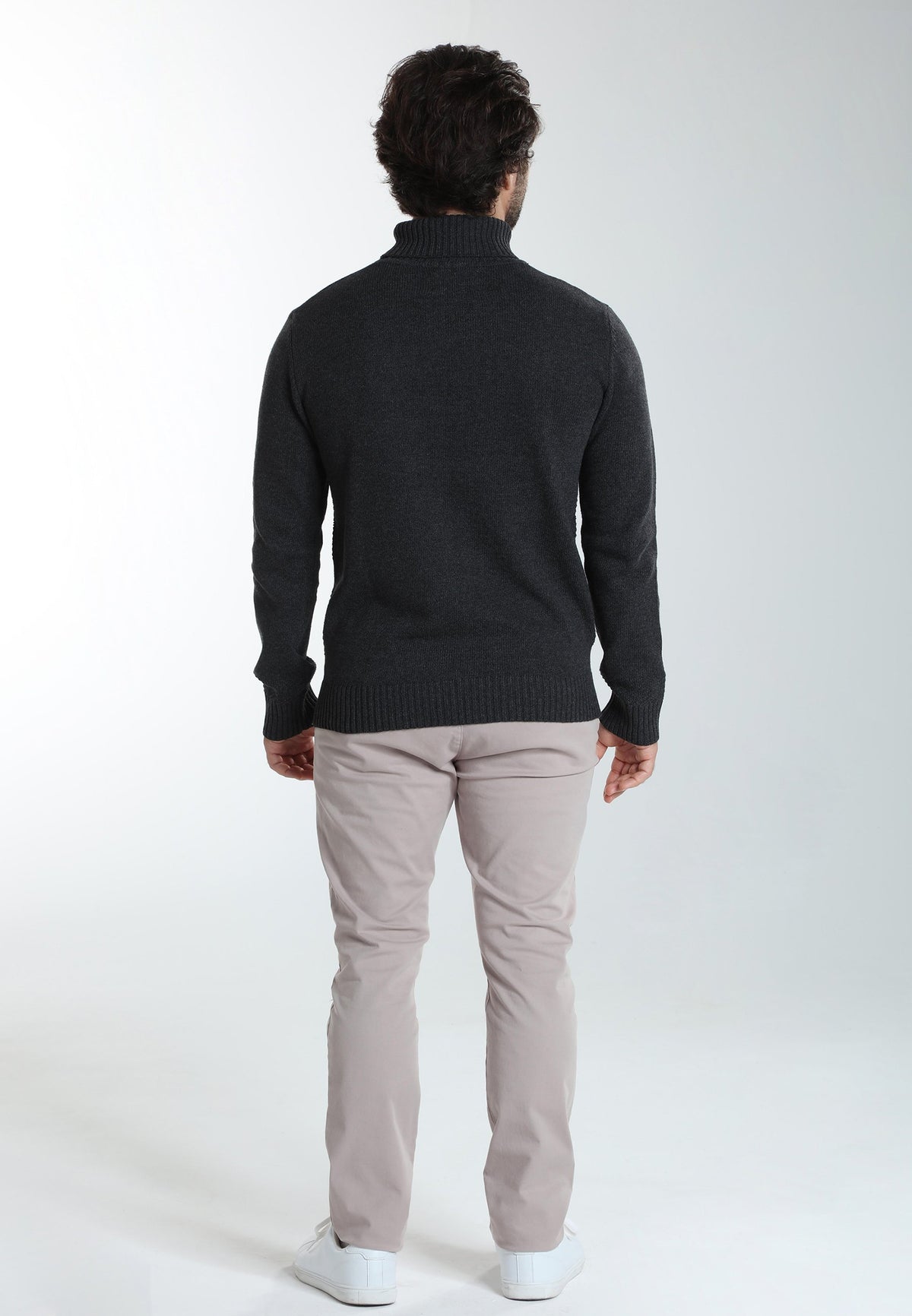Pull col roulé Loop en coton jacquard anthracite – Gentleman Farmer, vue 2