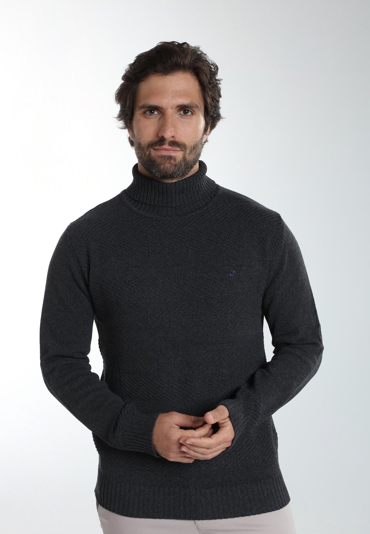 Pull col roulé Loop en coton jacquard anthracite – Gentleman Farmer, vue 3