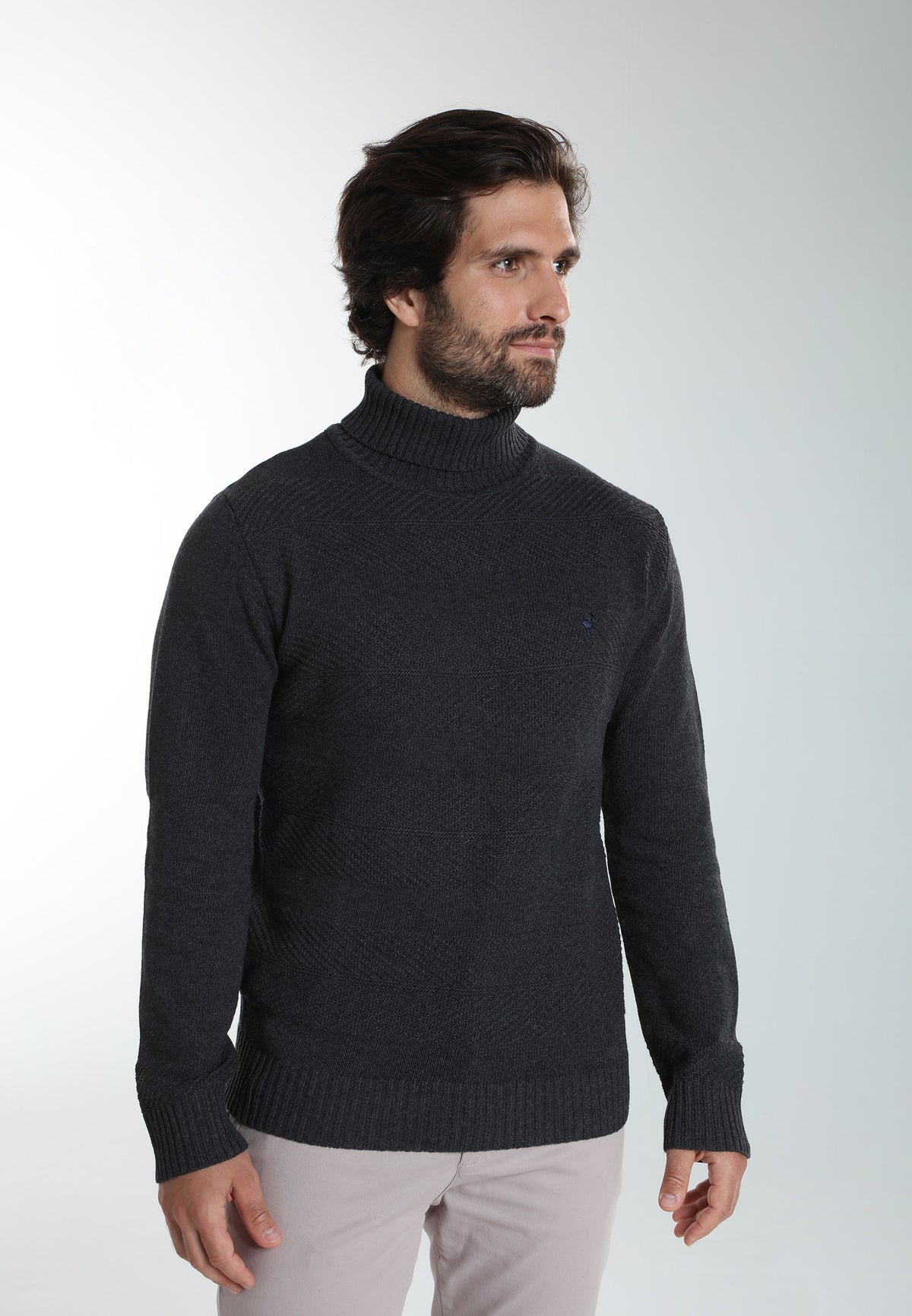 Pull col roulé Loop en coton jacquard anthracite – Gentleman Farmer, vue 4