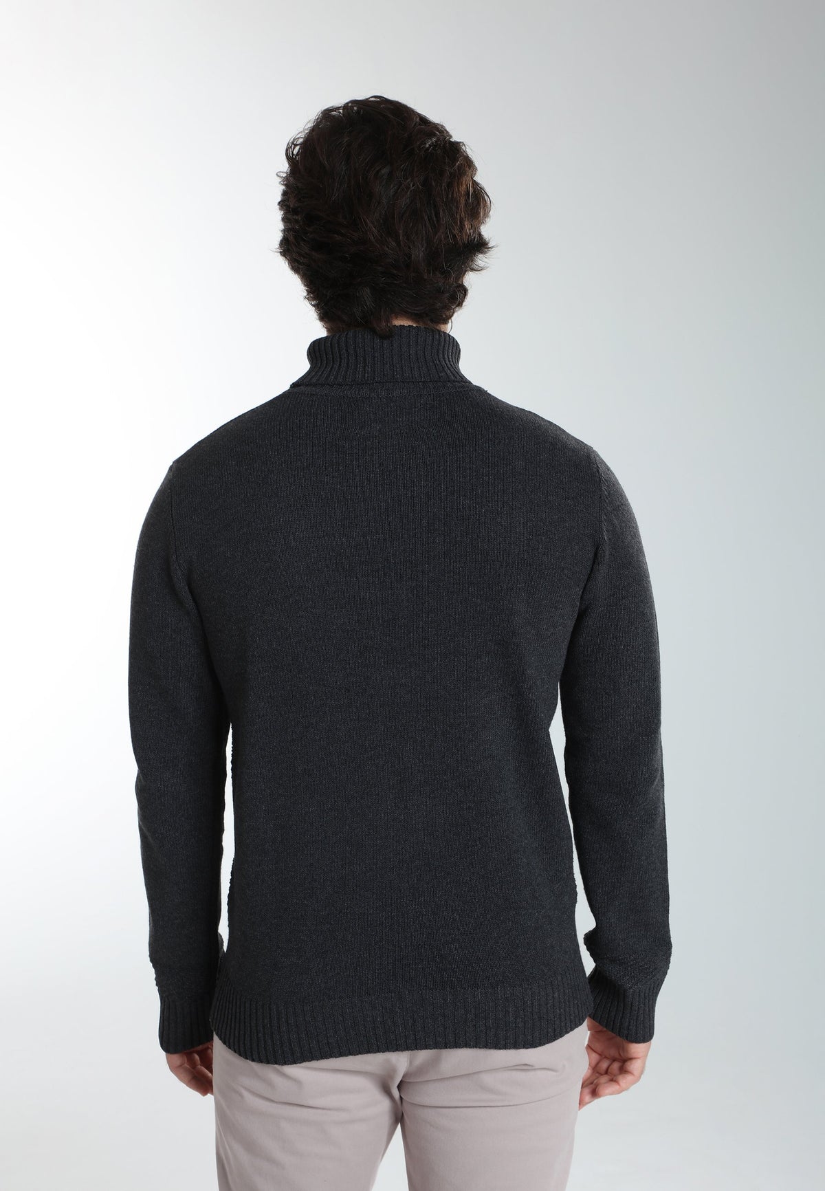 Pull col roulé Loop en coton jacquard anthracite – Gentleman Farmer, vue 5