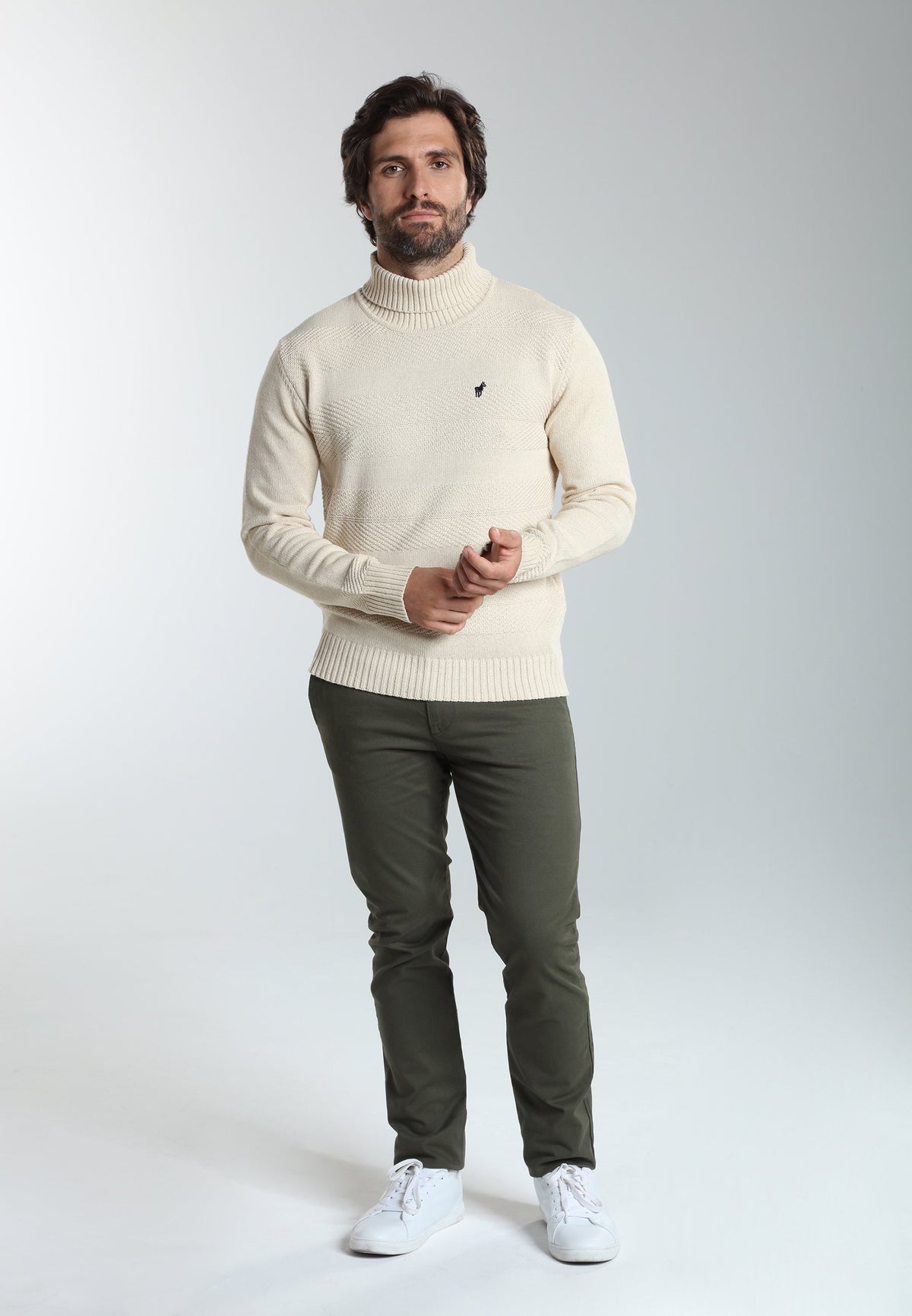 Pull col roulé Loop en coton jacquard écru – Gentleman Farmer, vue 1